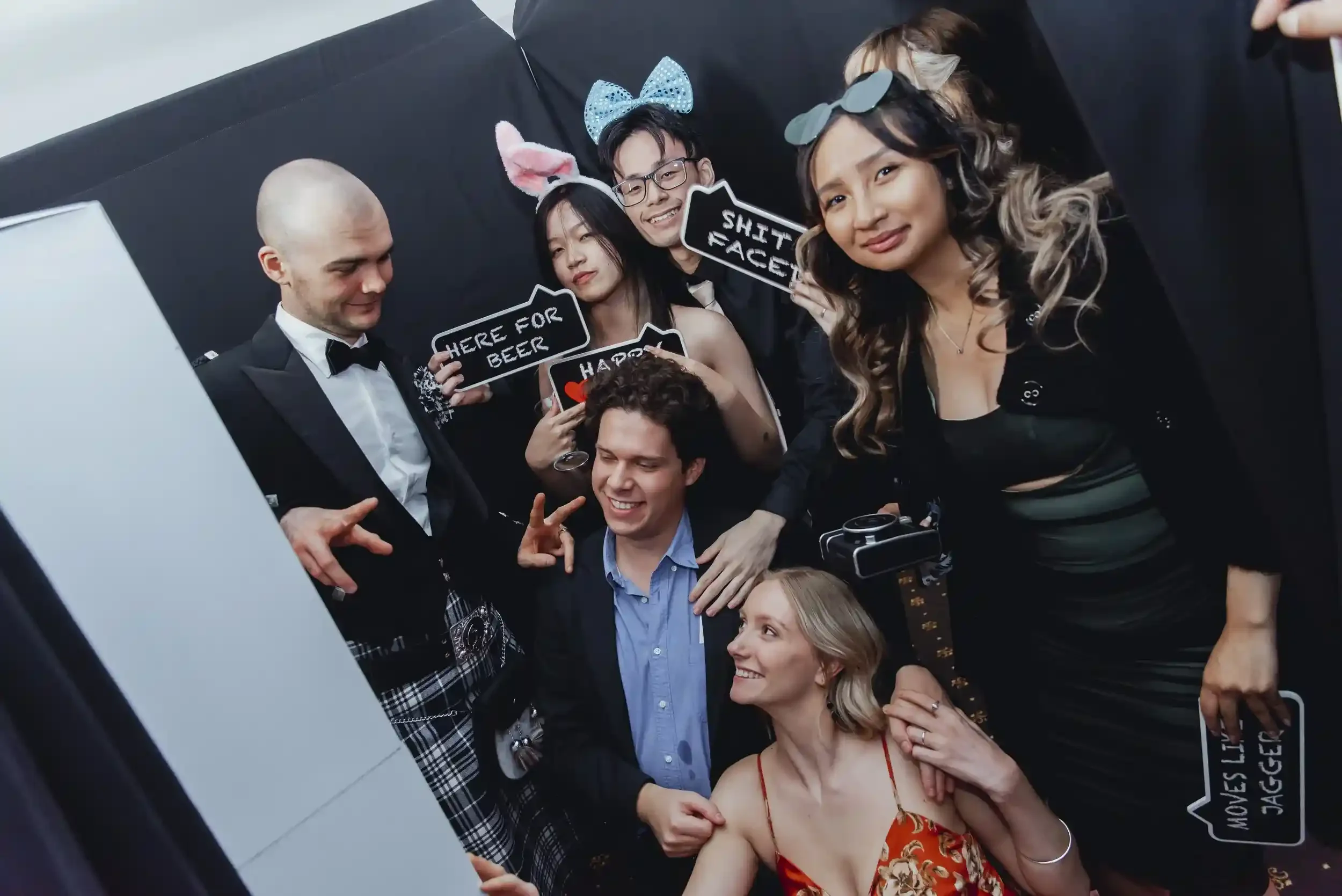 Modern enclosed photo booth with curtain backdrop — Pixel Booth rental for weddings, parties, and events in Templestowe Melbourne.