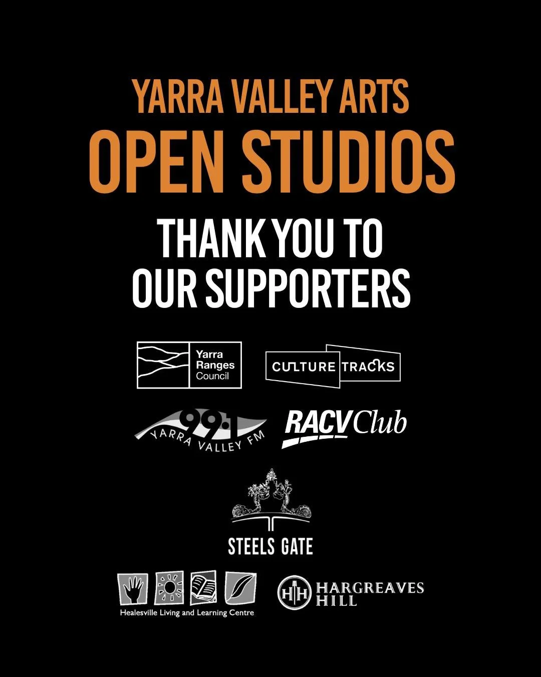 Our Open Studios program wouldn't be possible without the generosity of our sponsors, partners, members and wider community.

Thank you to everyone who has lent their support and helped bring this year's program to life. 

@yrcouncil
@culturetracks
@