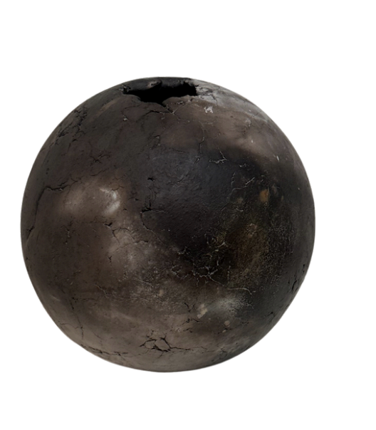 Blackened Planet III Smoke fired- mid fired porcelain 16 x 14 cm $100