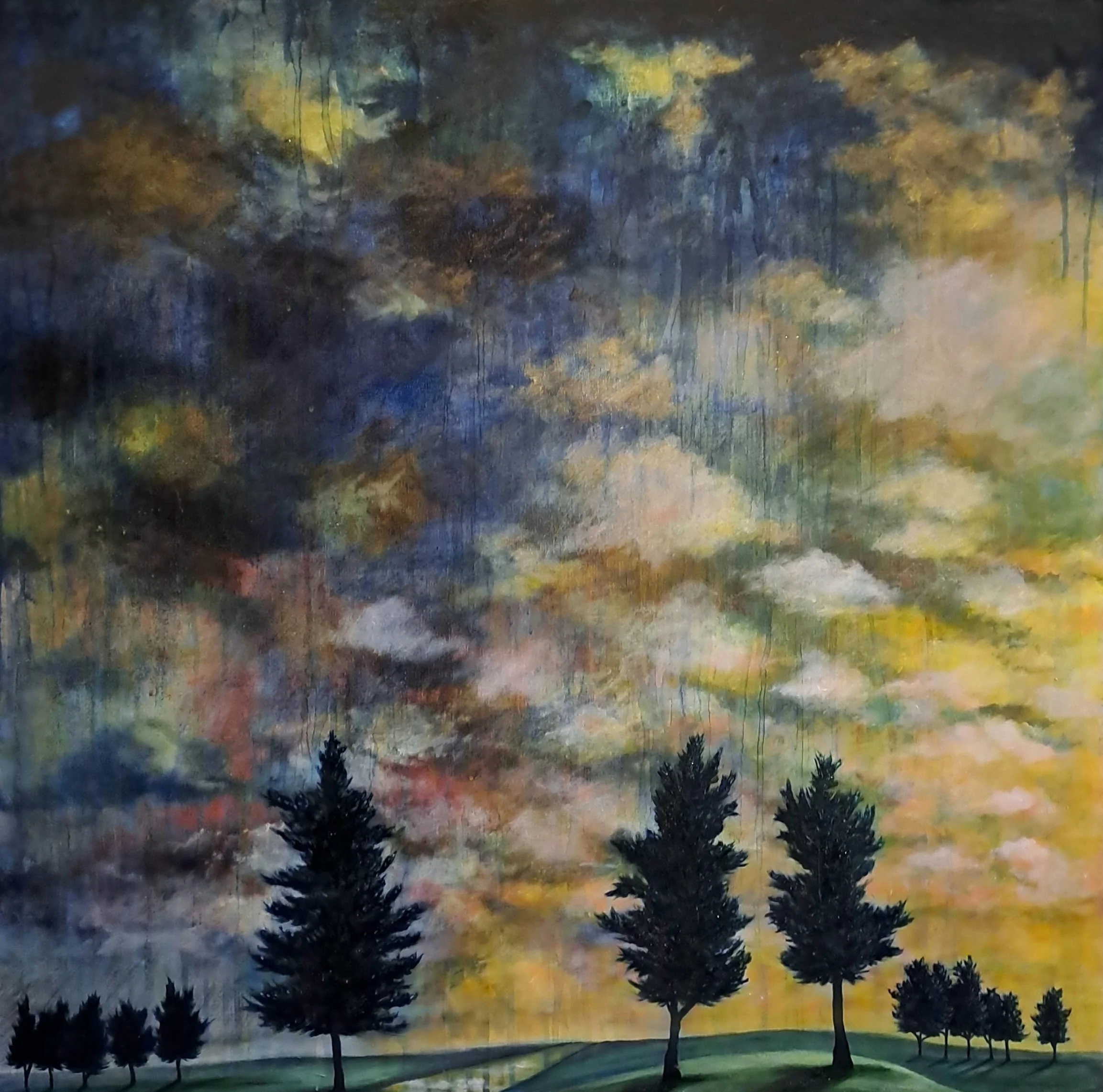 Amanda Ruck, Valley Rain, 2023,framed, 95x95cm, acrylic on canvas, $2100.jpg