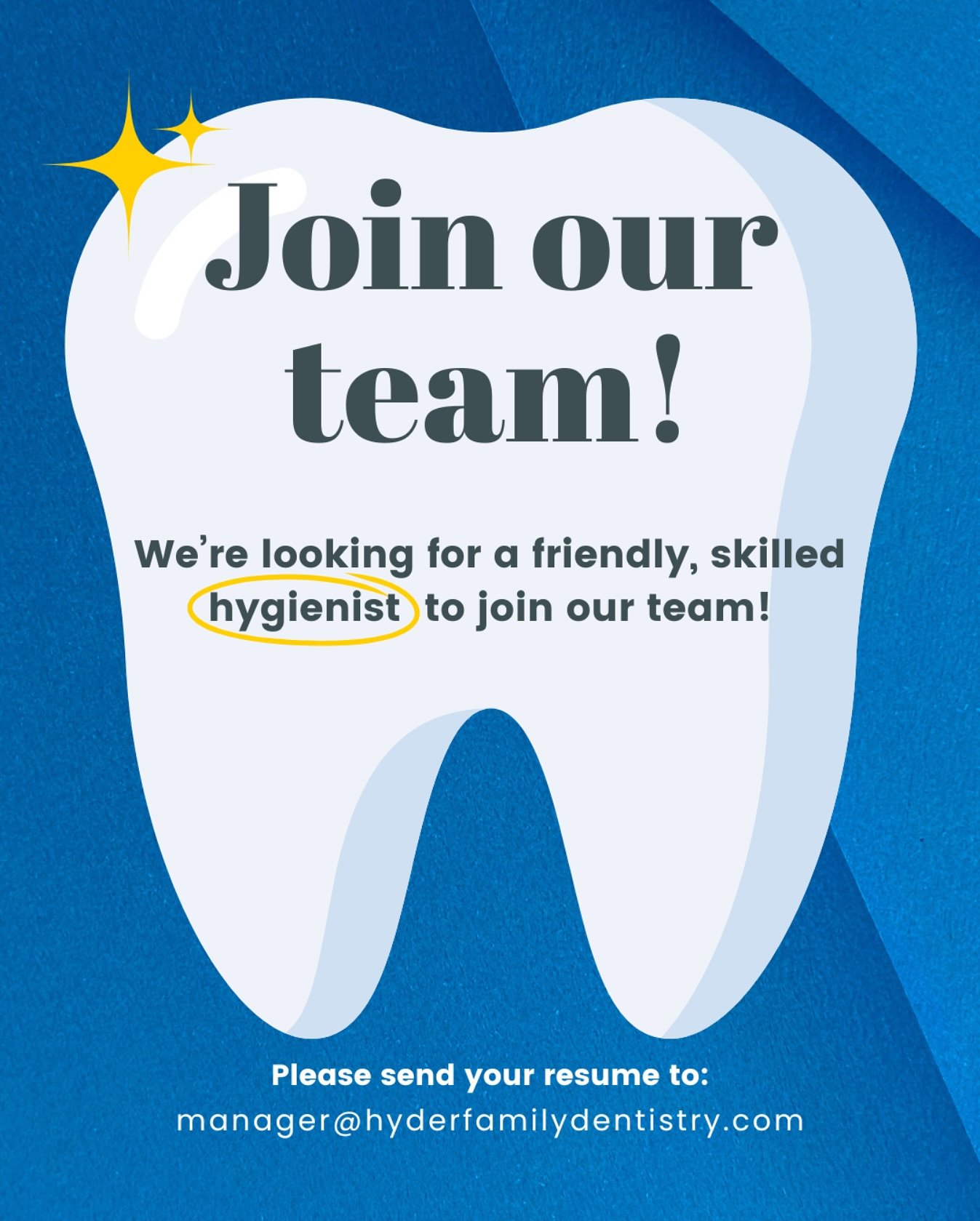 Now hiring: Dental Hygienist!

We&rsquo;re expanding our availability to better meet the needs of our amazing patients&mdash;and we&rsquo;re hiring a dental hygienist to help us do just that! If you&rsquo;re passionate about patient care and looking 