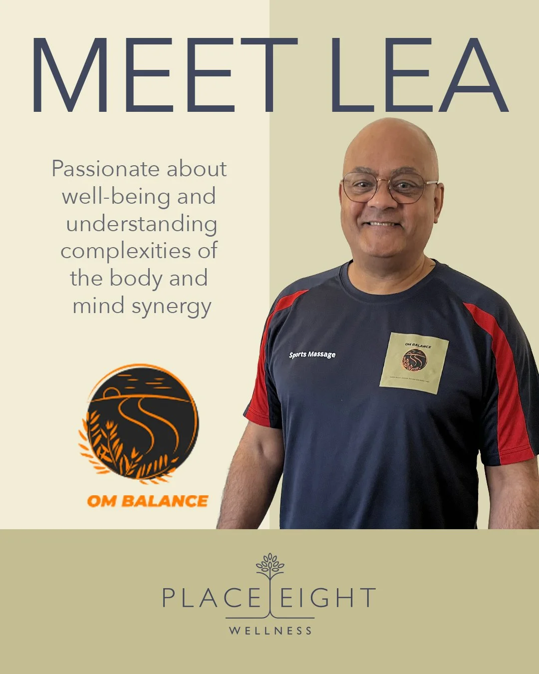 🏆️ Lea Bacchus from Om Balance is a professional masseur  and yoga teacher who has been practising at Place Eight Wellness for several years.

He is qualified in various therapies:

🌱 Deep Tissue Massage - helps to identify injuries aches and pains