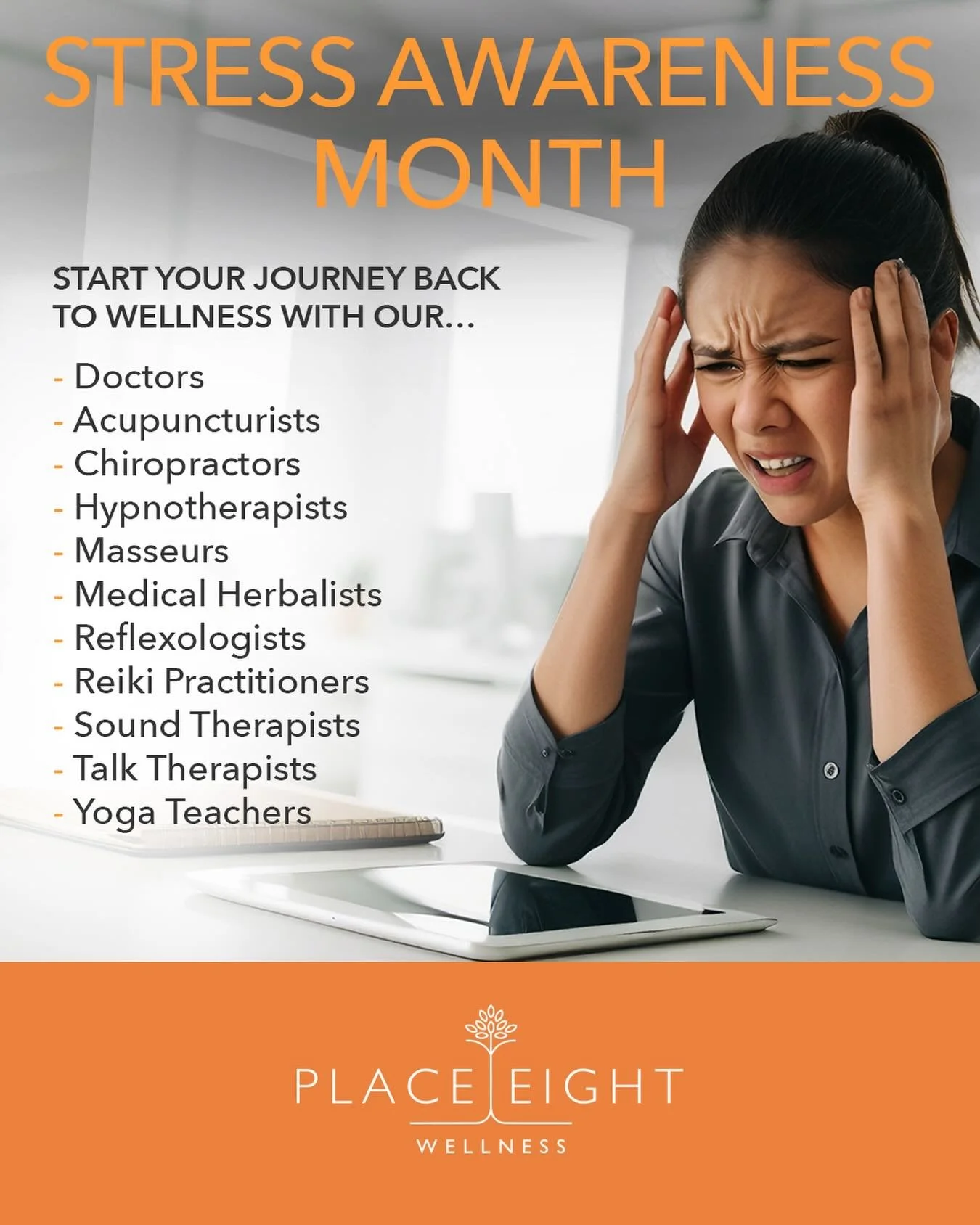 💫We have amazing professional therapists and practitioners who can help you manage stress 

April is Stress Awareness Month which aims to increase awareness of the cause, effects and management of stress. 
 
The effects of stress can be visibly seen