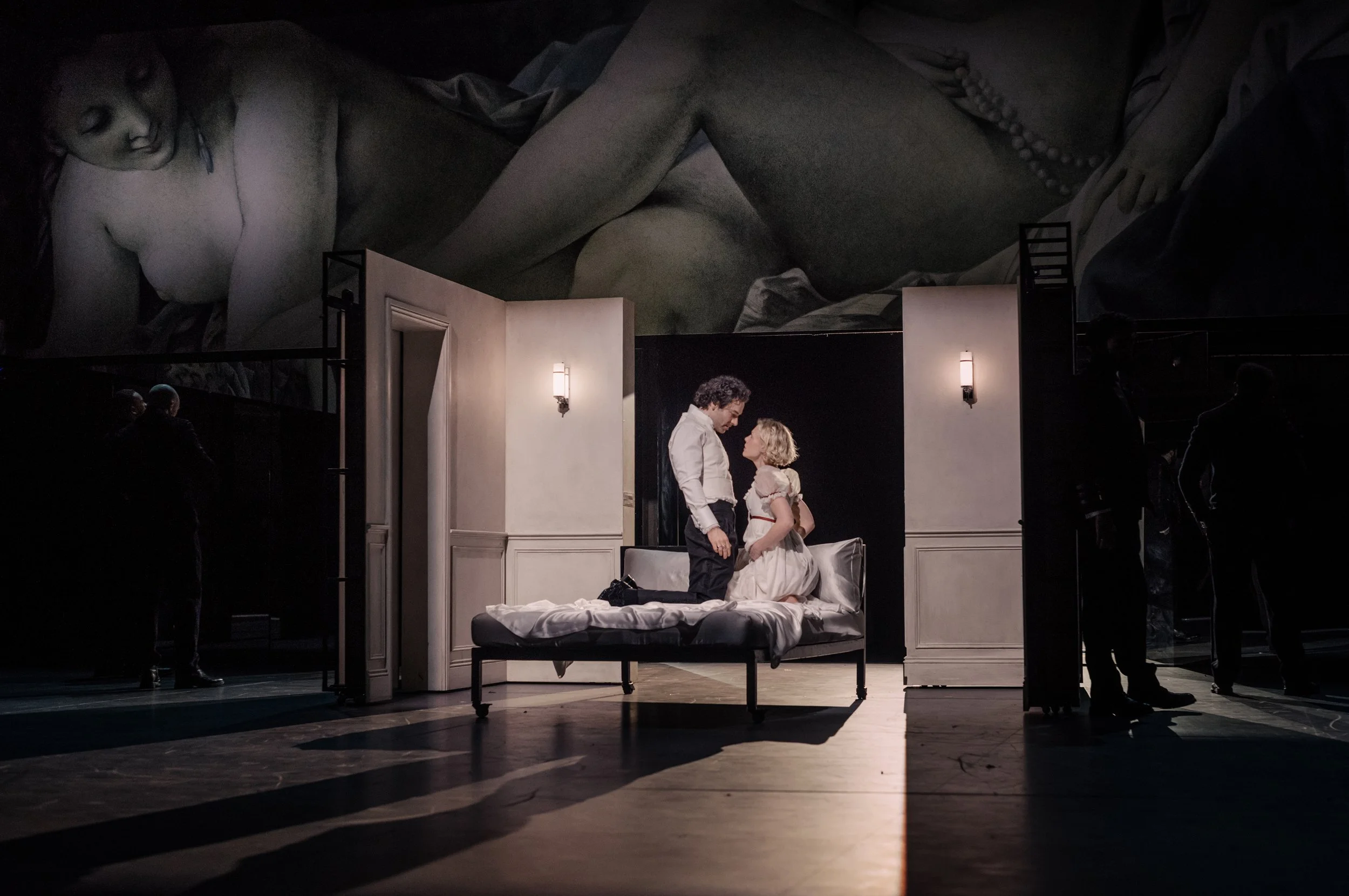 Aidan Turner (Vicomte de Valmont) and Hannah van der Westhuysen (Cécile de Volanges) in Les Liaisons Dangereuses at the National Theatre. Photographer Sarah Lee LLD016.jpeg