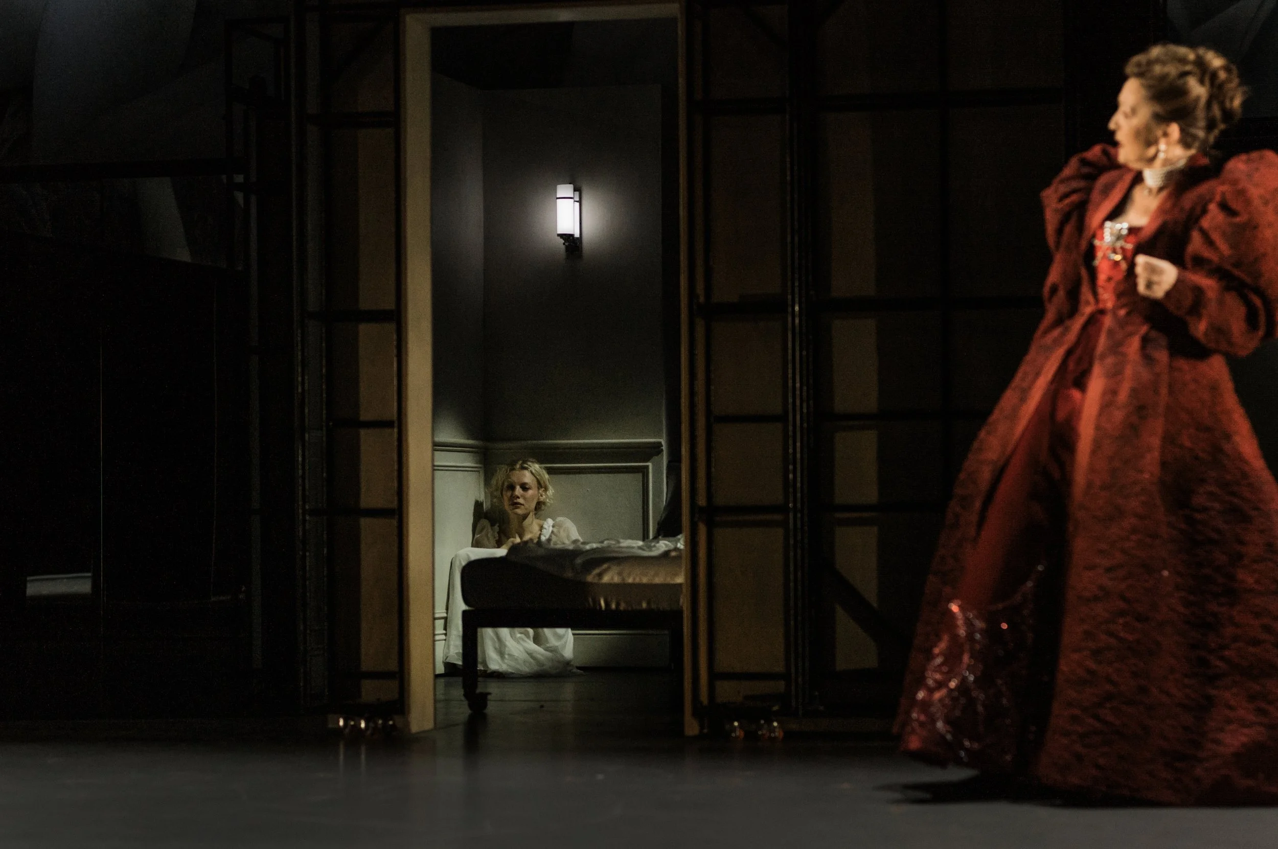 Hannah van der Westhuysen (Cécile de Volanges) and Lesley Manville (Marquise de Merteuil) in Liaisons Dangereuses at the National Theatre. Photographer Sarah Lee LLD012.jpeg