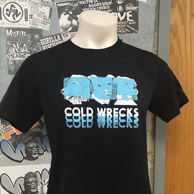 Did you know that we have new shirts, featuring the real-life dogs of Cold Wrecks (Chester, Pudge, and Mochi)? If you'd like to buy one, you can do that on our bandcamp (link in bio) which hey also has our new(ish) record available for free stream/do