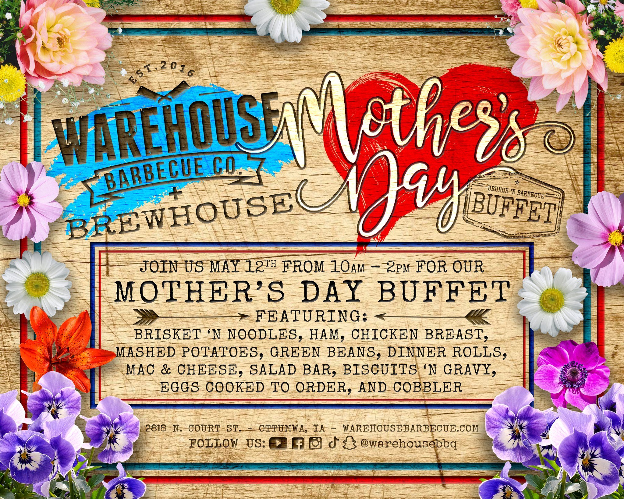 🎉SPECIAL MOTHER'S DAY BUFFET TODAY!🎉
10a.m-2p.m.

Today's the day we roll out the red carpet and we say THANK 'CUE to all the Supermoms, Wonder Women, and Queens of the family out there, if it weren't for you, life wouldn't have meaning and we woul