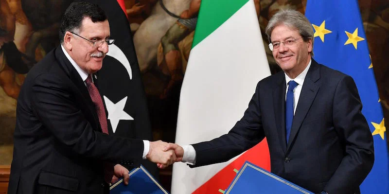 Italy’s former Prime Minister, Paolo Gentiloni, meets with Fayez Al-Serraj in Rome on February 2nd, 2017.
