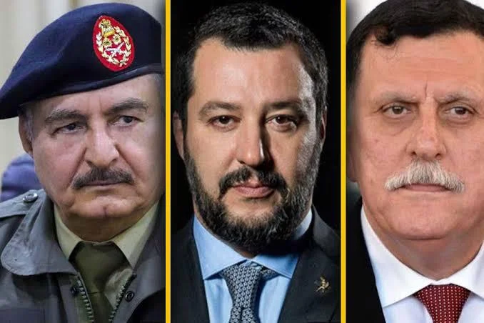 From left: Khalifa Haftar; Matteo Salvini, Italy’s Interior Minister and Deputy Prime Minister; Fayez al-Sarraj.
