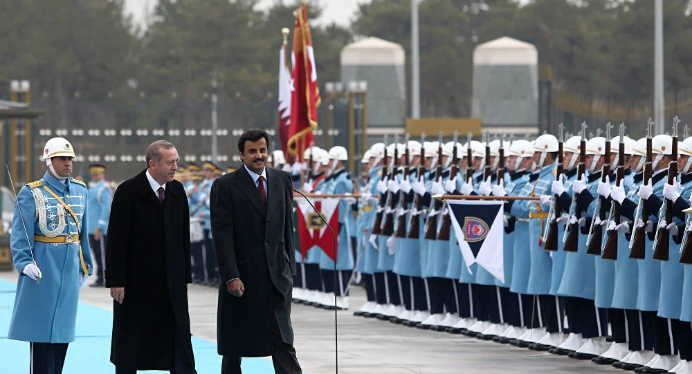 President Recep Tayyip Erdoğan of Turkey (left) and DescriptionSheikh Tamim bin Hamad Al Thani of Qatar (right).