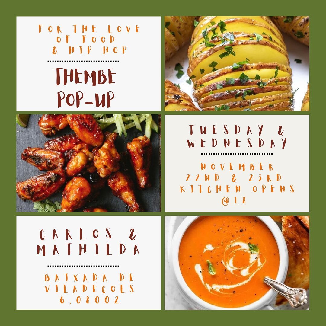 🍅Pop-Up🍅 FOR THE LOVE OF FOOD &amp; HIP HOP returns again to @carlosandmatilda! Join me next Tuesday &amp; Wednesday for some tasty comfort food. Roasted tomato soup with grill cheese sticks. Hasselback bravas. Sweet pea hummus. Eggplant skewers.  