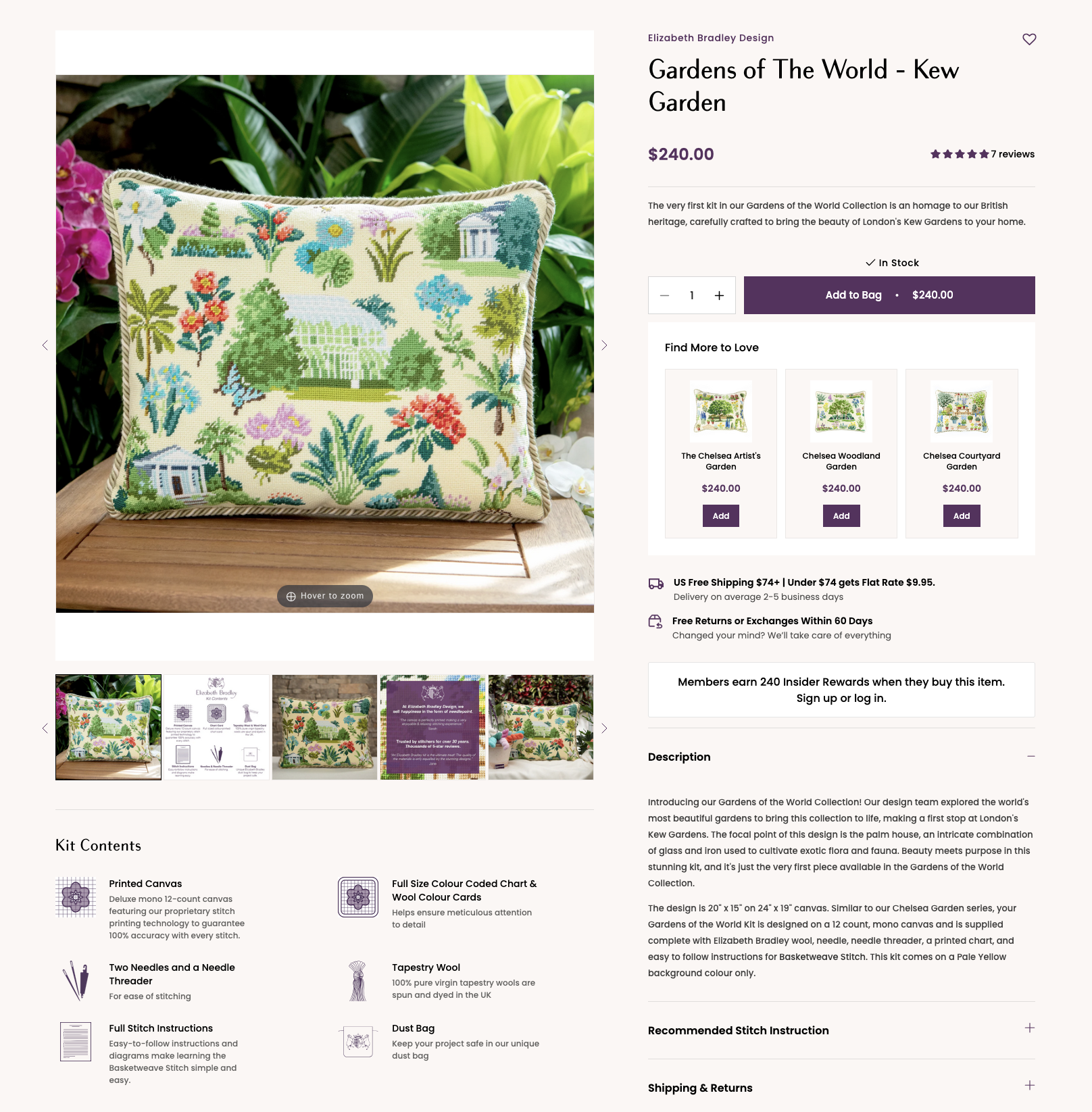 Art Direction for Needlepoint.com and product styling by Raleigh NC Art director Ashley Hutchinson, Art Department Ashley, and her full servuce art department styling team, embroidered pillow of kew gardens garden of the world collection