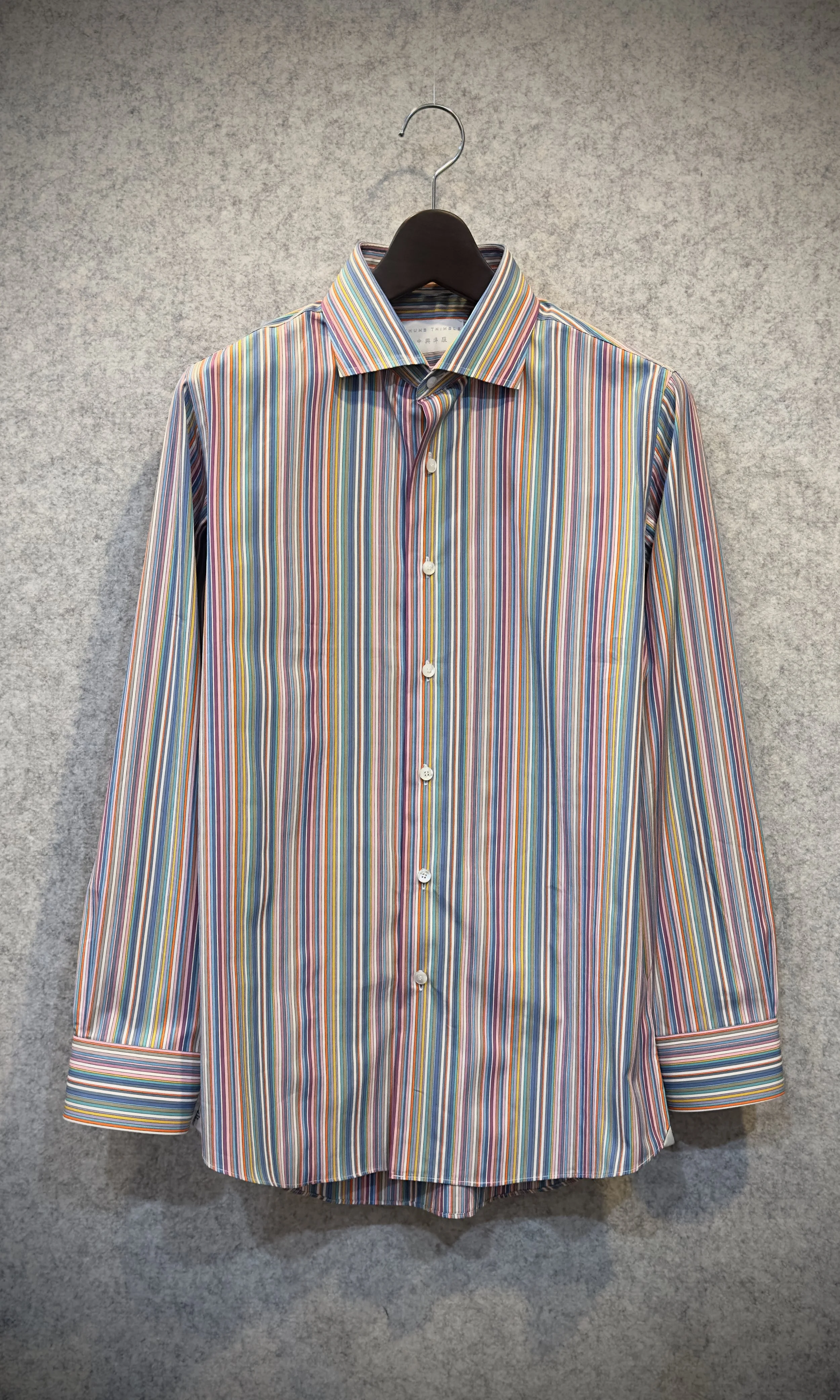 Spread Collar Fancy-Striped Cotton-Poplin Shirt (Size Medium)