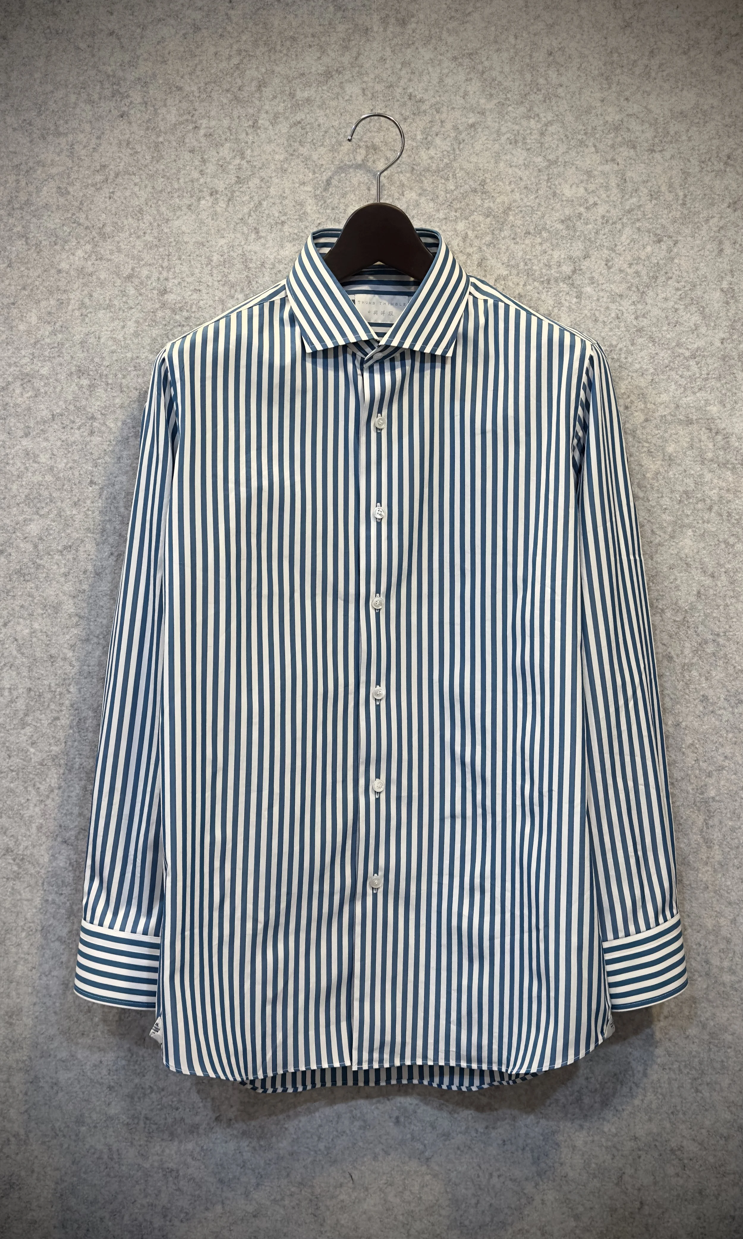 Spread Collar Blue and White Striped Cotton-Poplin Shirt (Size Medium)