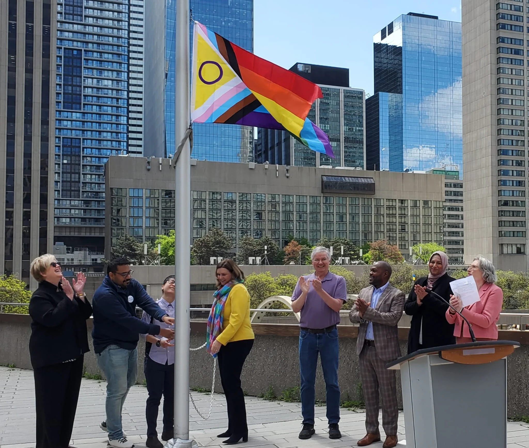 Flag Raising at City Hall for IDAHTB — Toronto Pflag