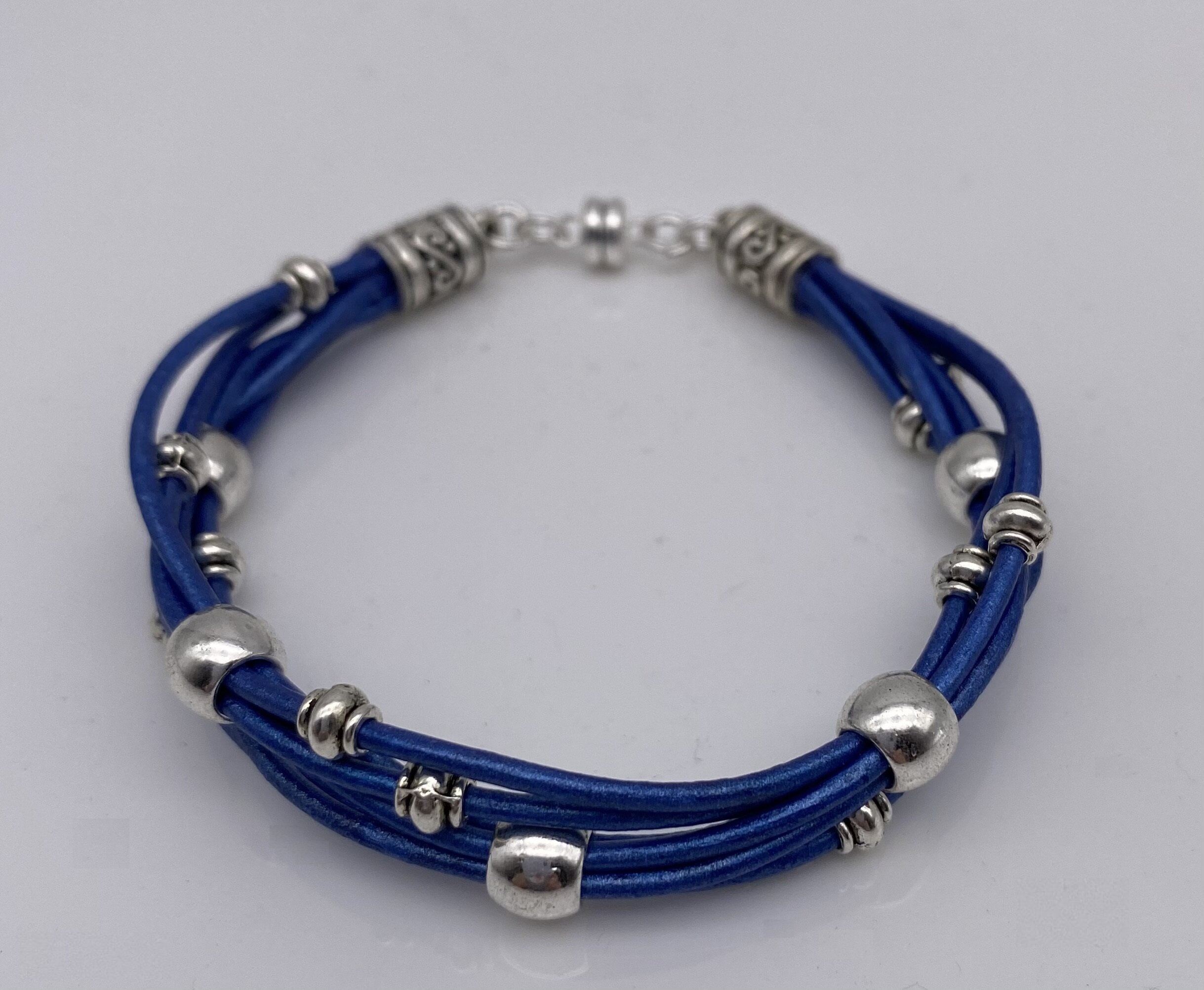 Multi-strand Leather and Pewter Bracelet