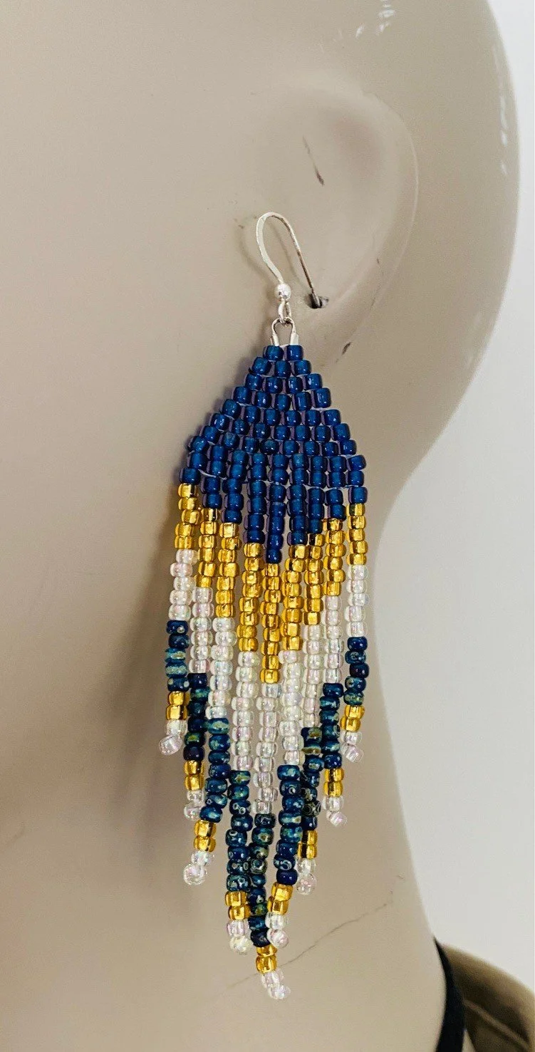 Navy gold fringe earrings