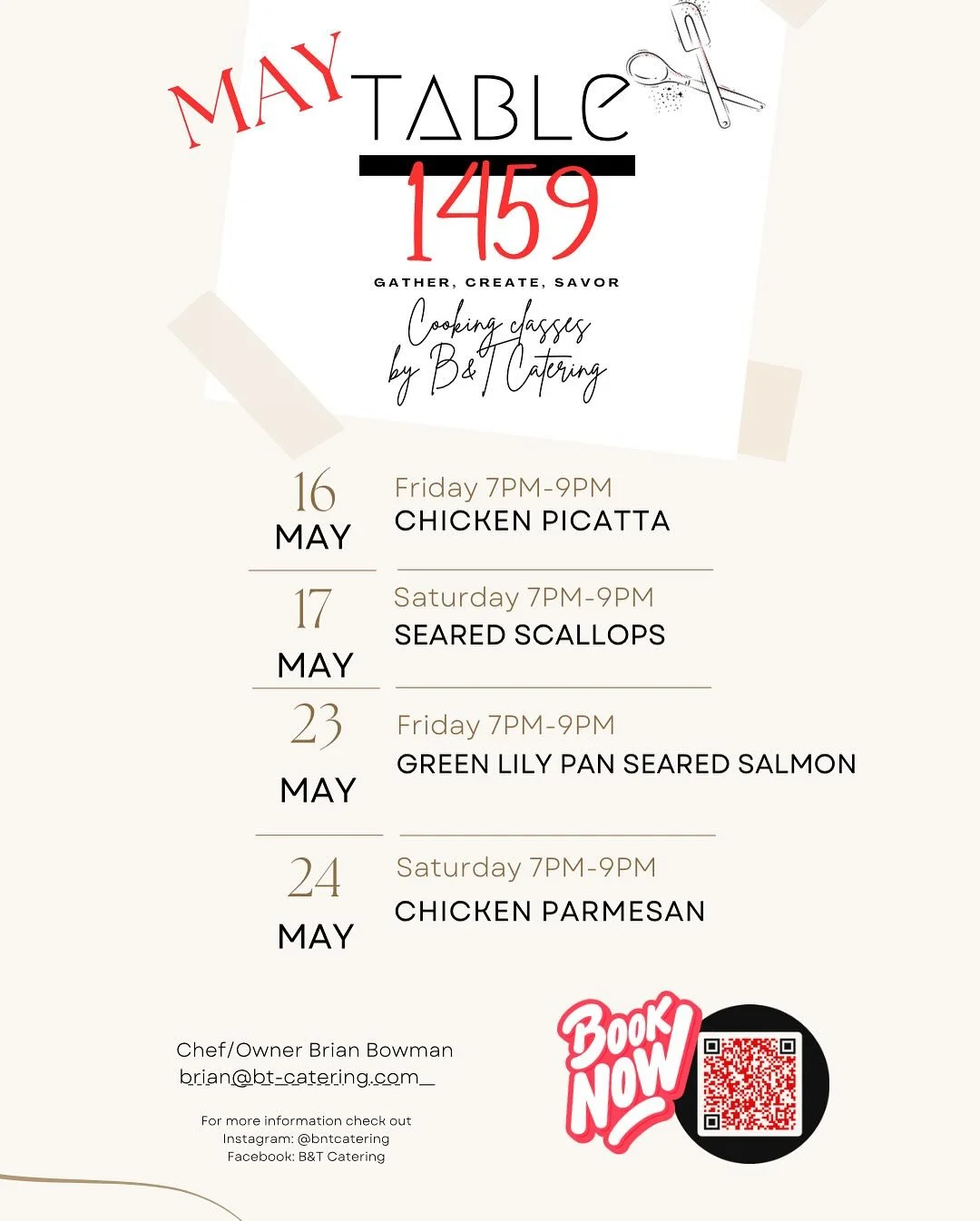 Join us during the month of May for delicious hands on experience! Looking to try a new meal for dinner? Wanting to expand your cooking knowledge? We’ve got you covered! ALSO, be sure to check out our summer cooking class schedule as we take Ta