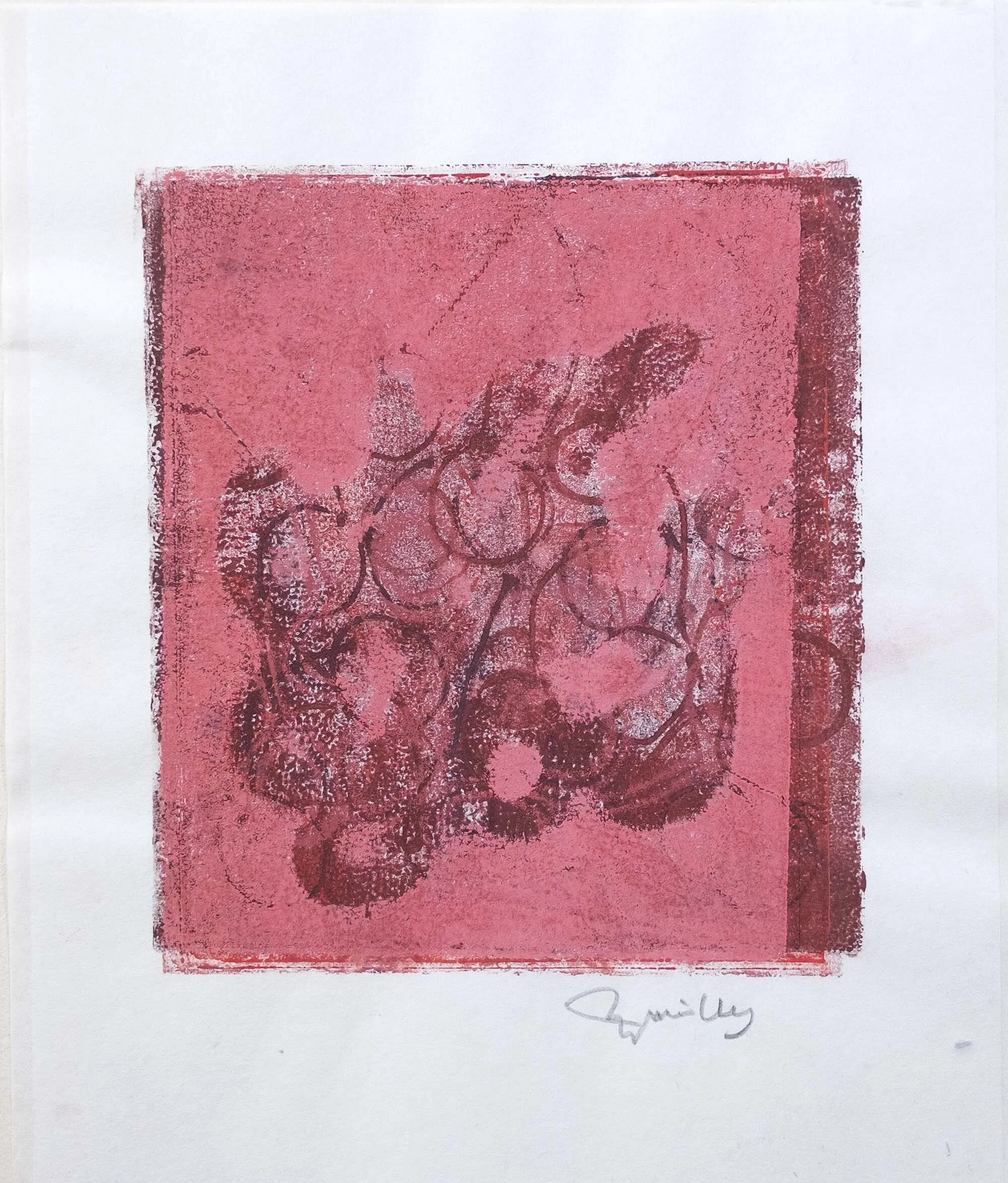   #6    B. C. Cherries No.2    [PT]  27x23 cm. (Mancha 17x15 cm.) Monotipia. Tinta de gravura sobre papel japonês.  Assinado e datado 2009.  [EN] 27x23 cm. (Plate 17x15 cm.) Monotype. Block ink on Japanese paper.  Signed and dated 2009.   Sold  
