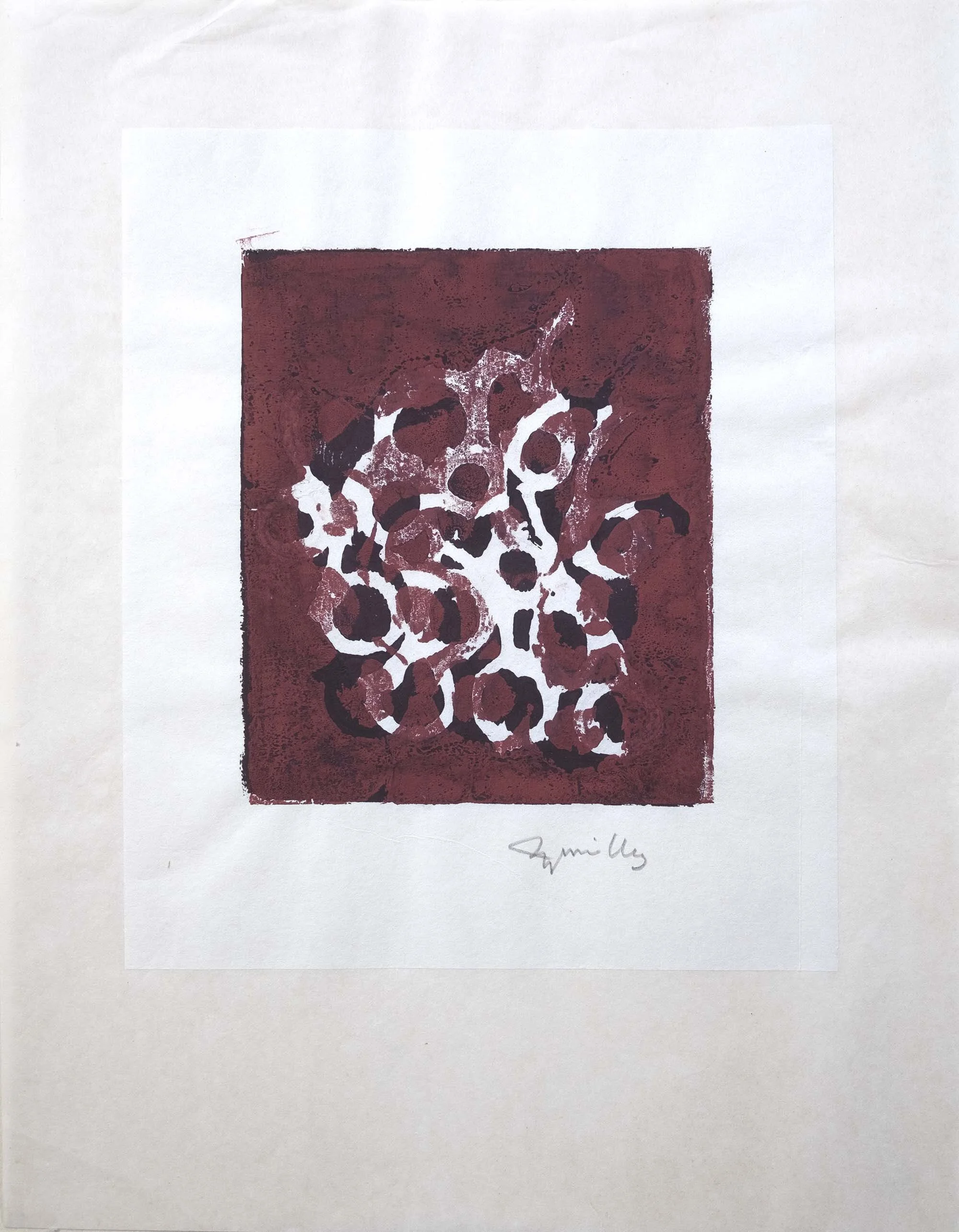   #14    B. C. Cherries No.10    [PT] 40x32 cm. (Mancha 17x15 cm.) Monotipia. Tinta de gravura sobre papel japonês montado em papel japonês. Assinado e datado 2009.  [EN] 40x32 cm. (Plate 17x15 cm.) Monotype. Block ink on Japanese paper mounted on Ja