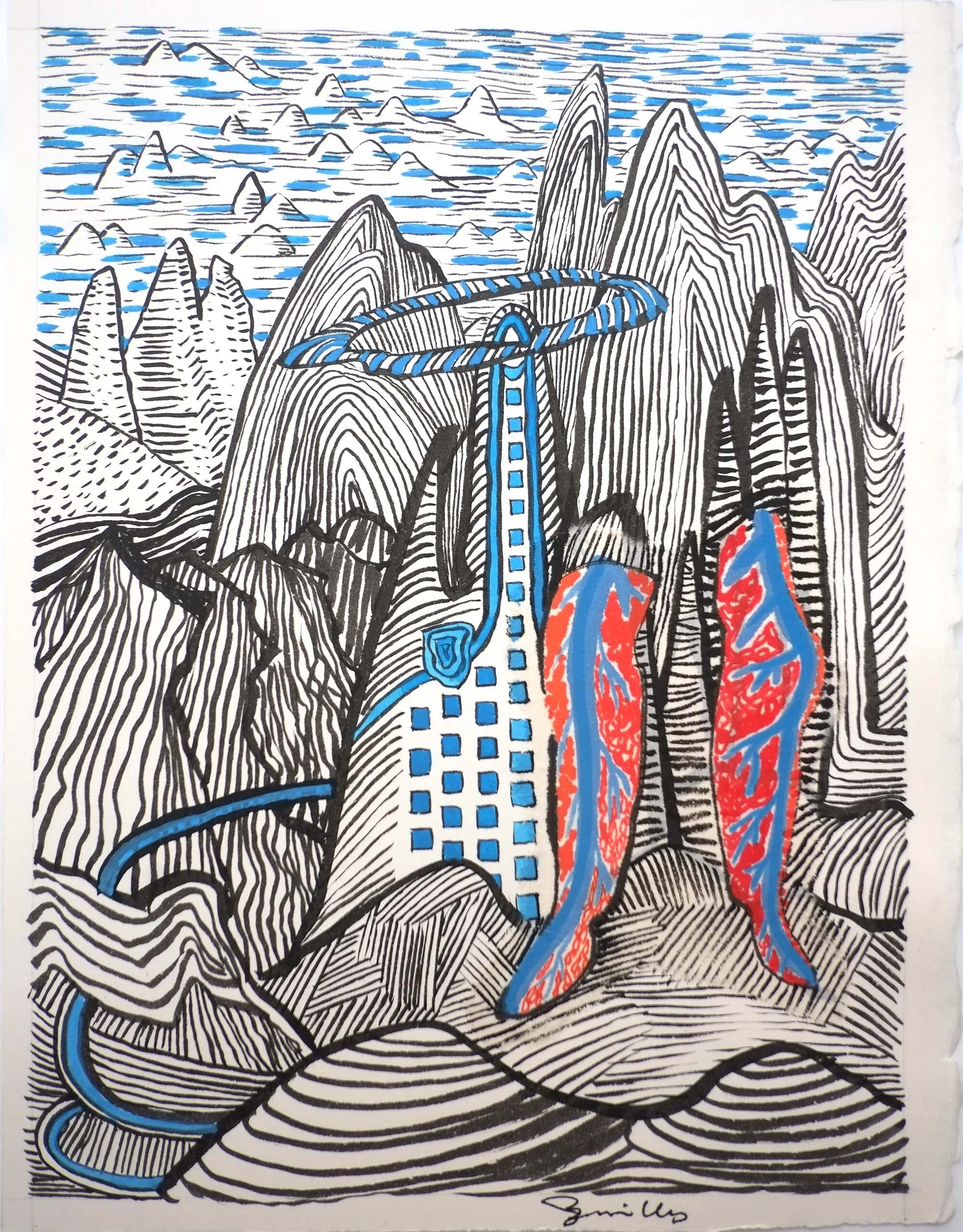   #25    Legs in a landscape No.2    [PT]  25,3x19cm. Gouache e colagem sobre papel Arches.  Assinado e datado 2010.  [EN]  25,3x19cm. Gouache and collage on paper Arches.  Signed and dated 2010.   Sold  