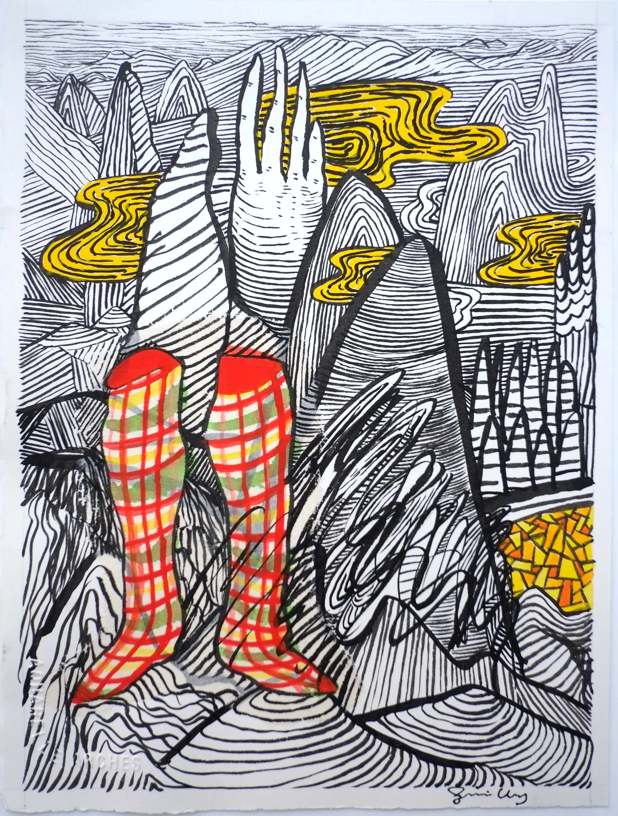   #24    Legs in a landscape No.1    [PT] 25,3x19cm.  Gouache e colagem sobre papel Arches.  Assinado e datado 2010.  [EN]  25,3x19cm.  Gouache and collage on paper Arches.  Signed and dated 2010.   Sold  