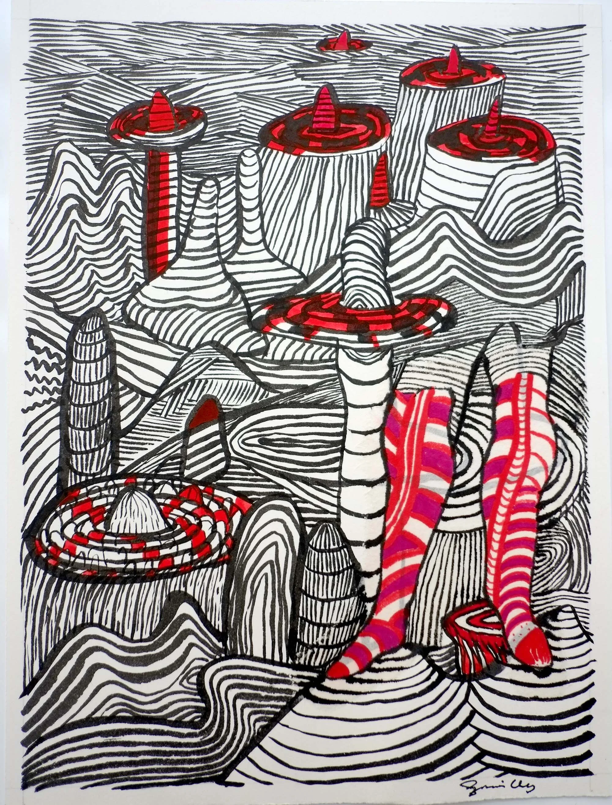   #26  Legs in a landscape No.3    [PT]  25,3x19cm.  Gouache e colagem sobre papel Arches.  Assinado e datado 2010.  [EN]  25,3x19cm.  Gouache and collage on paper Arches.  Signed and dated 2010.   Not sold  