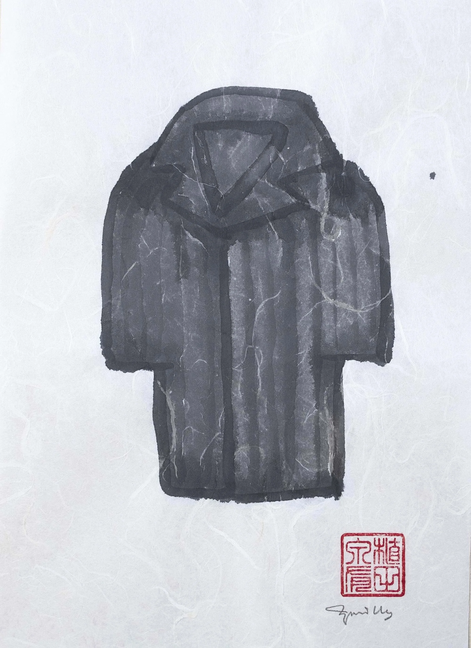   #4    Shirt No.2    [PT]  29,5x21 cm.  Tinta Sumi sobre papel de arquivo japonês. Assinado e datado 2019.  [EN]  29,5x21 cm.  Sumi ink on Japanese archival inkjet printing paper.  Signed and dated 2019.   Sold  
