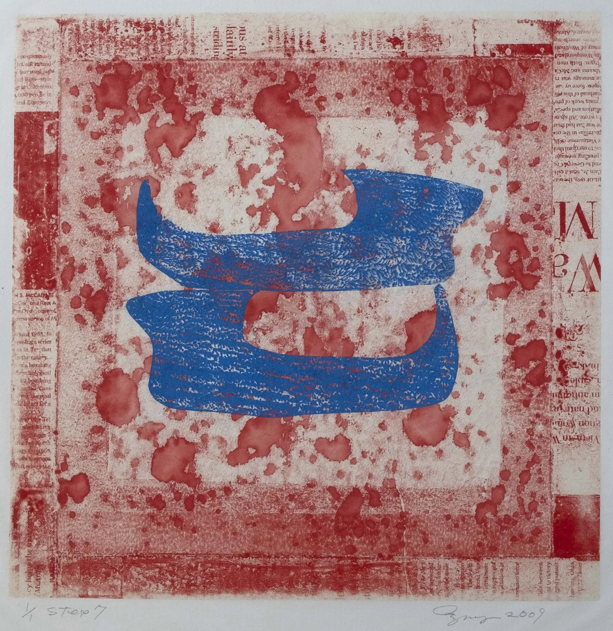   #31  Step No.9    [PT]  27,5x27,5cm. Monotipia. Tinta de gravura sobre papel japonês Kozo.  Assinado e datado 2008.   [EN]  27,5x27,5cm.  Monotype. Block ink on Japanese Kozo paper.  Signed and dated 2008.   Sold  