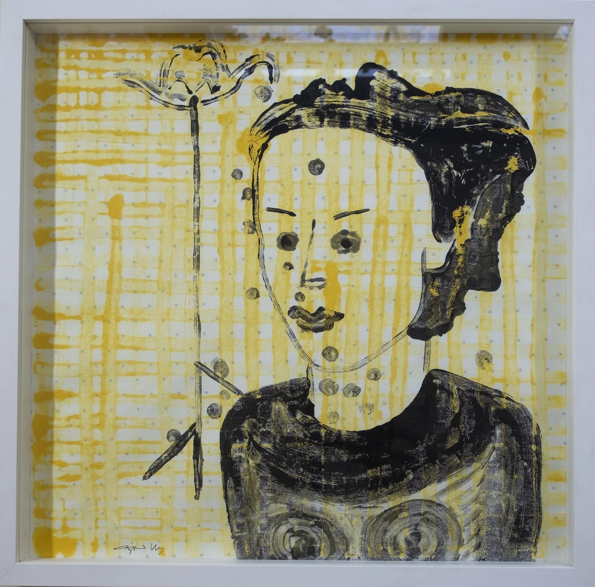   #41  Everyday is a Good Day    [PT]  50x50cm.  Monotipia sobre papel japonês Kozo montado sobre tecido industrial.  Emoldurado.  [EN]  50x50cm.  Monotype on Japanese paper Kozo mounted on industrial fabric. Signed and dated 2016.  Framed.   Not sol