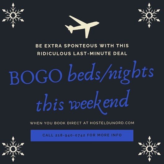 Bring a buddy for free or stay both nights for the price of one. You cannot lose! We triple-dog dare you to take advantage of this offer! Promo code SNOWGO at checkout (link in bio) ❄️
BONUS: the forecast says it&rsquo;s going to be perfect for outdo