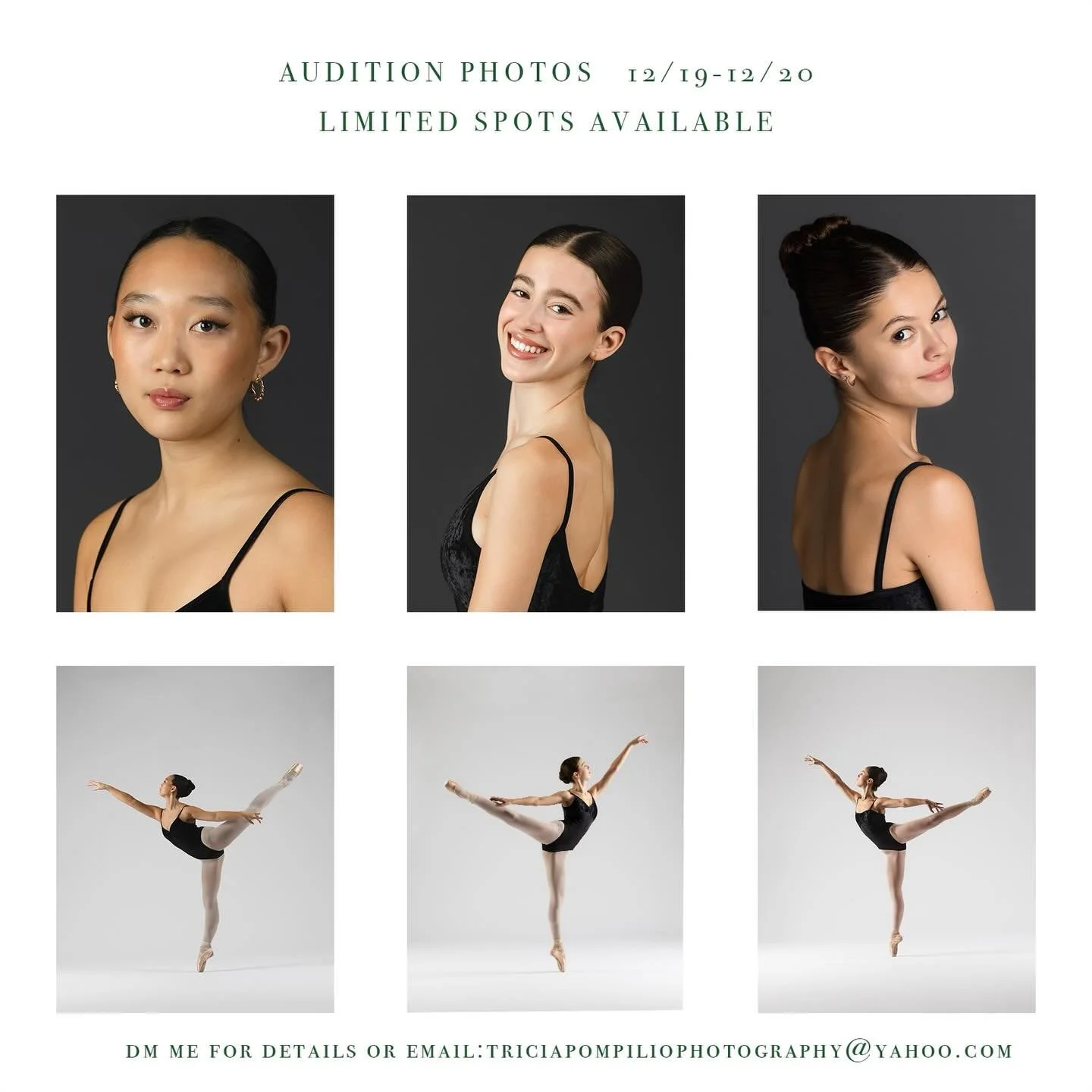 I have a few spots available for audition photos on 12/19-12/20. DM me for details!