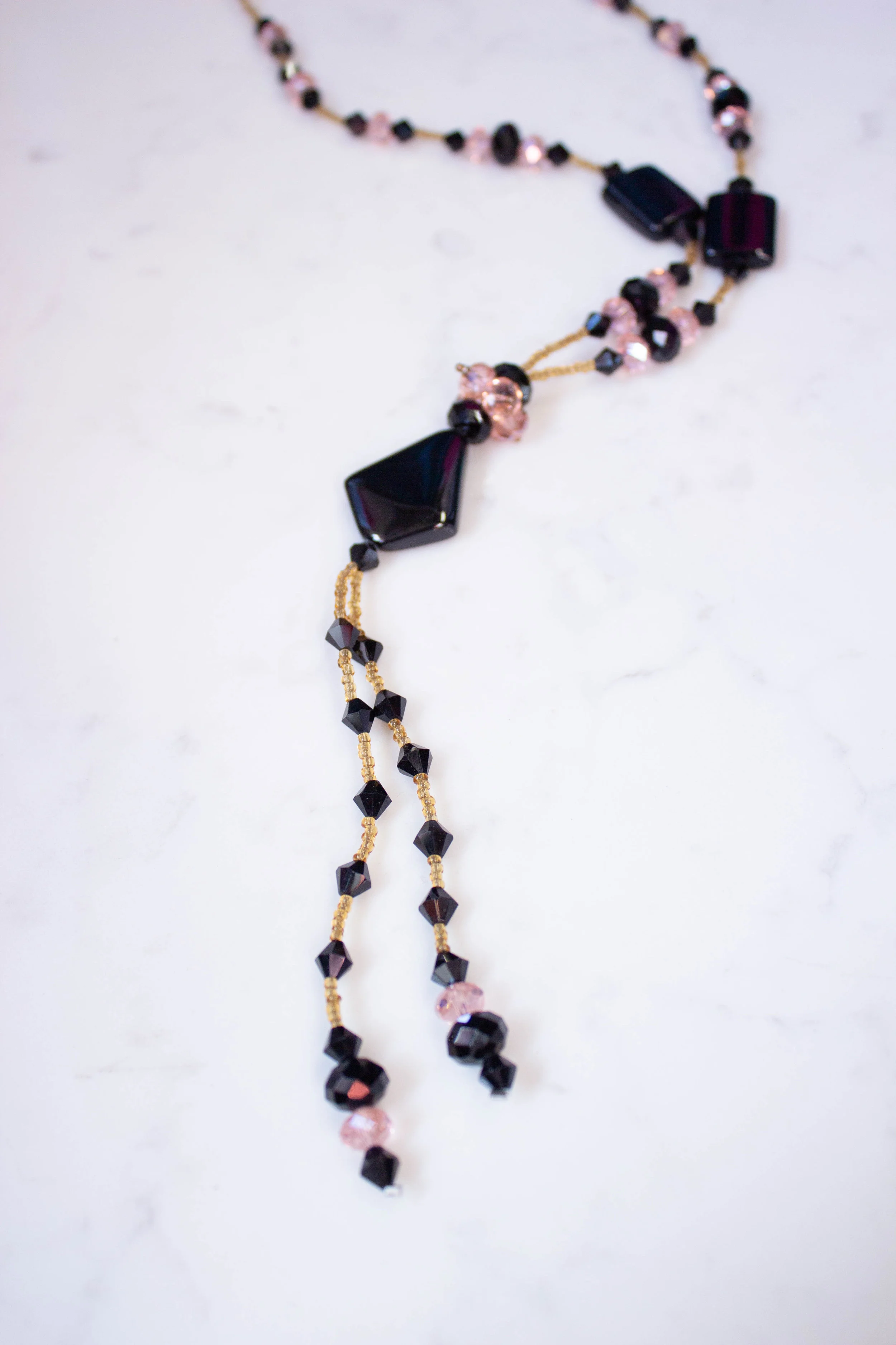 Vintage 40s Cut Glass Sautoir Necklace