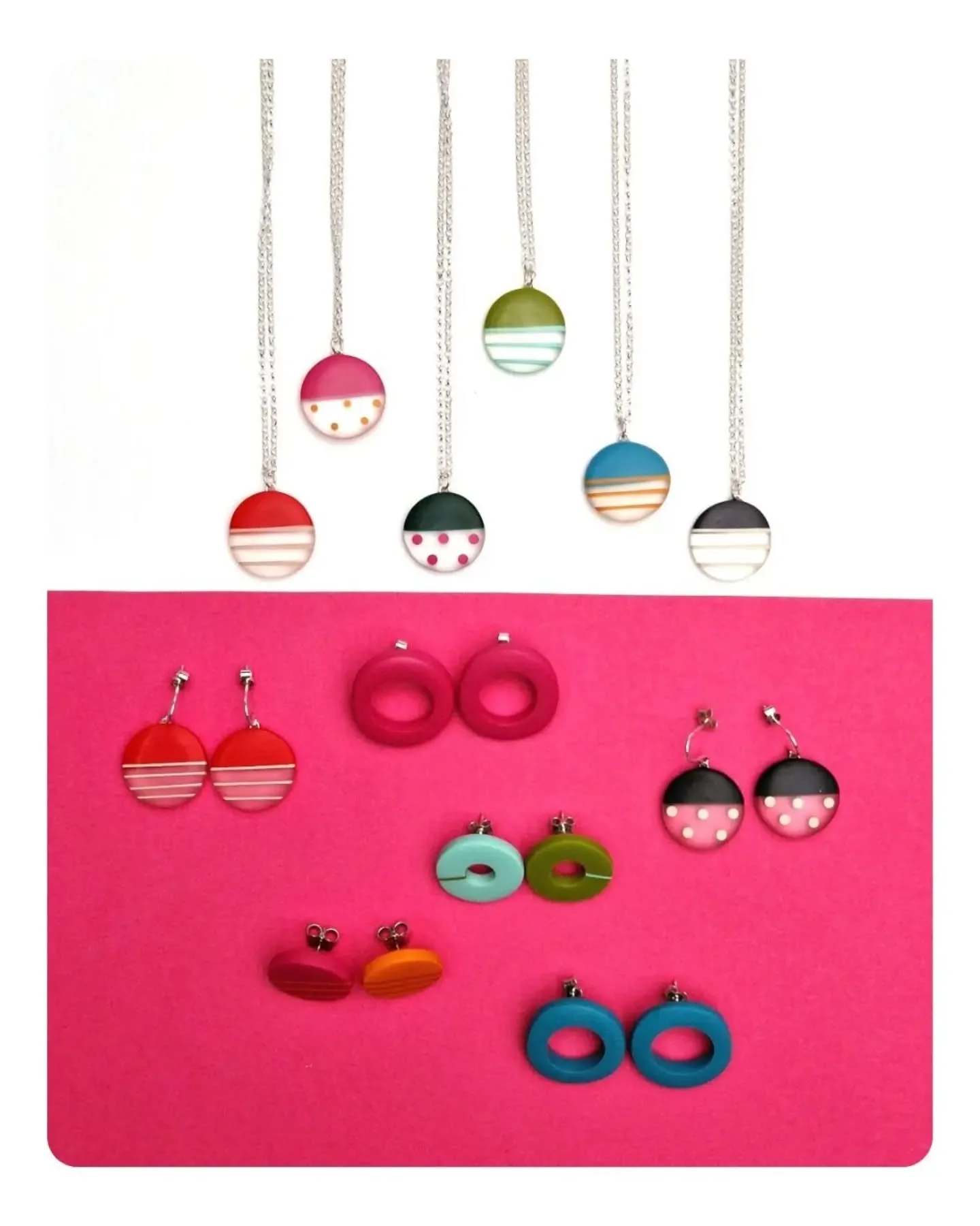 M I X + M A T C H ! ! !

This lot can now be found @prettyflyworkshop up in Broughty Ferry, Dundee!

Lots of wee pops of colour available in the Mini Pendants...mix them up with some Wobble Hoops,  Don't Match Studs or the Mini Round drop earrings!

