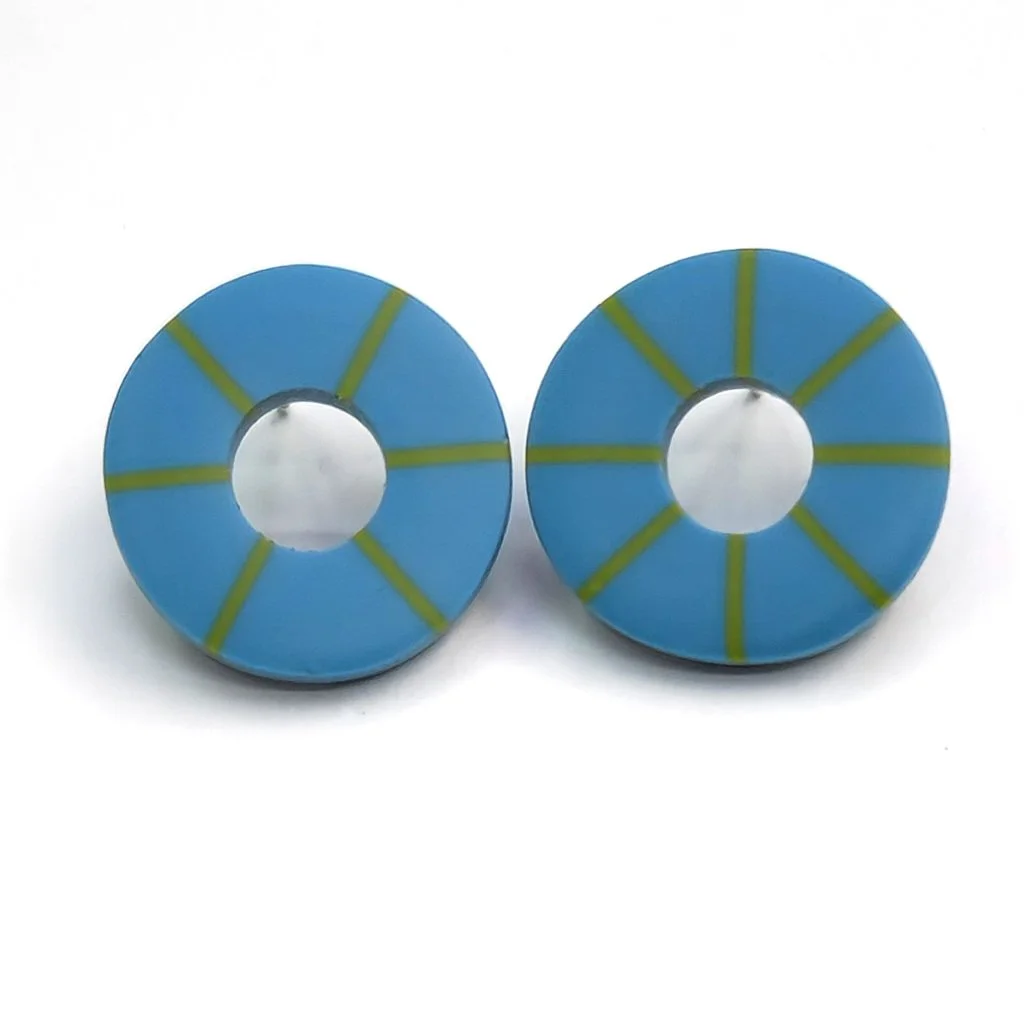 Resin don't match studs - deep turquoise hoop with green stripes