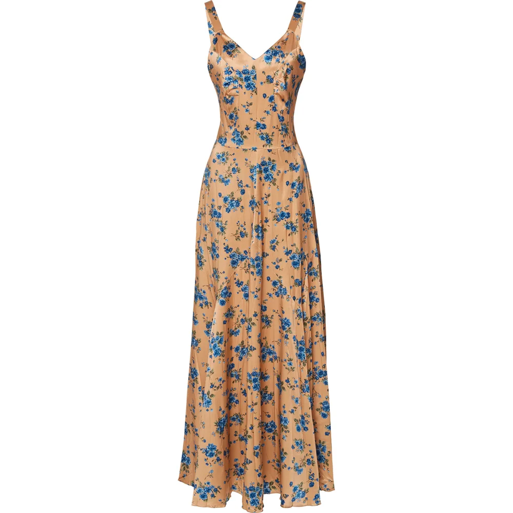 Michael Kors Collection Pleated Floral-Print Silk Dress