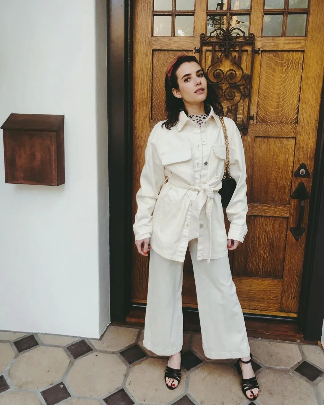 tie belt denim shirt