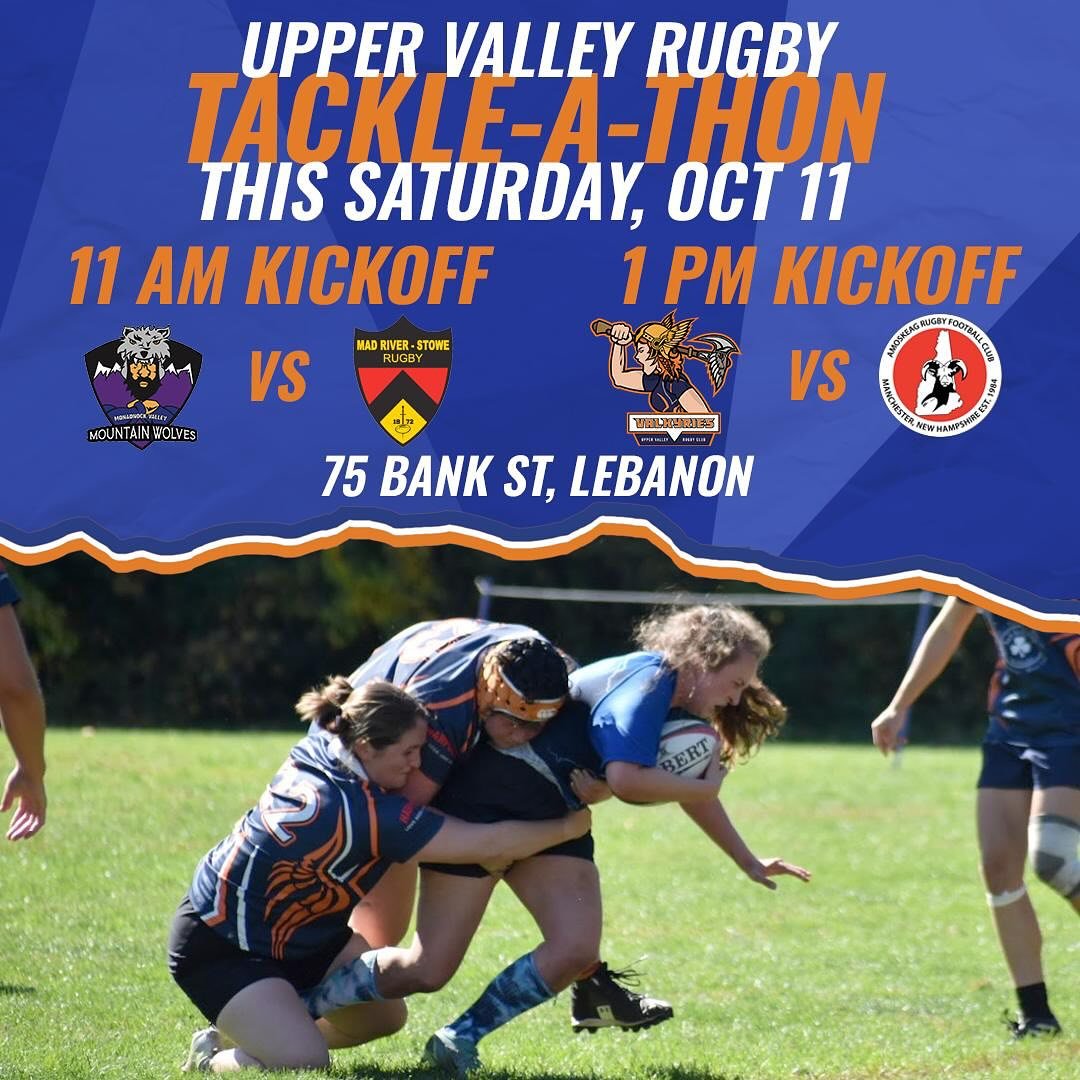 The lineup is out for today&rsquo;s double-header at our home pitch! The Mountain Wolves kickoff against @madriverrfc at 11. The Valkyries follow at 1 facing @amoskeagrugbyfootballclub. 
Come on out and count those tackles! 
Saturday&rsquo;s a Rugby 