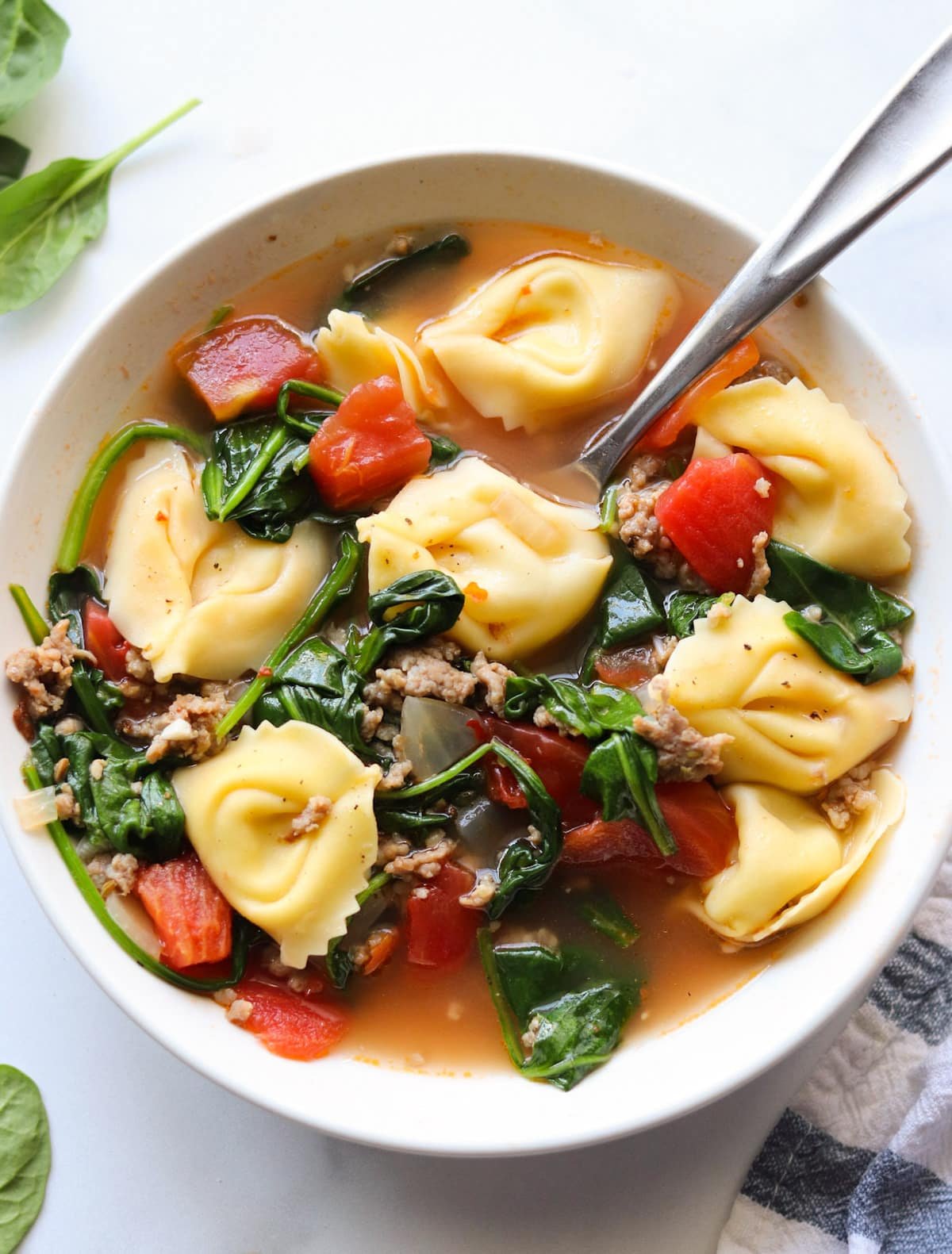 Sausage, Spinach, &amp; Tortellini Soup