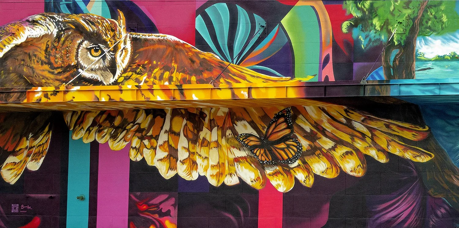 Detail Owl Echoes of Resilience — Lakeland Florida Wildlife Corridor Mural