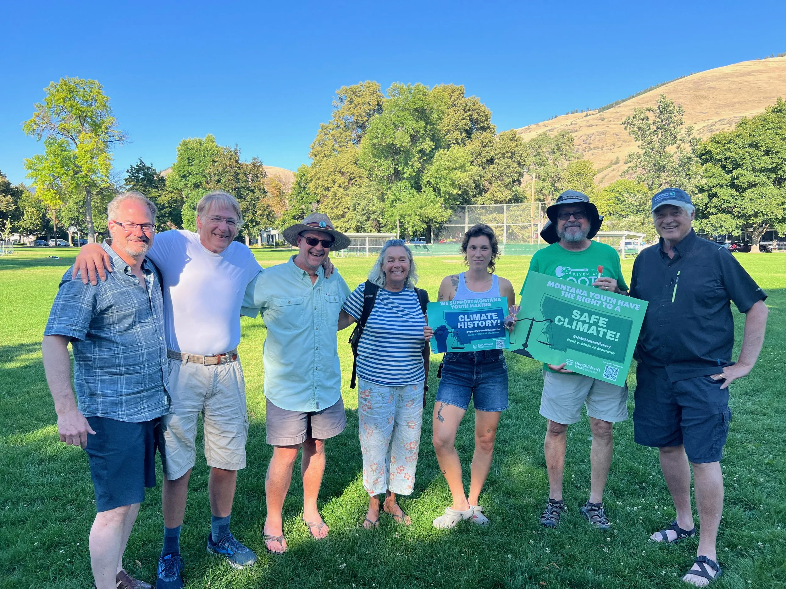 The author far left and members of 350 Montana. Far right, IPCC Board member and 2007 Nobel Prize winner Steve Running