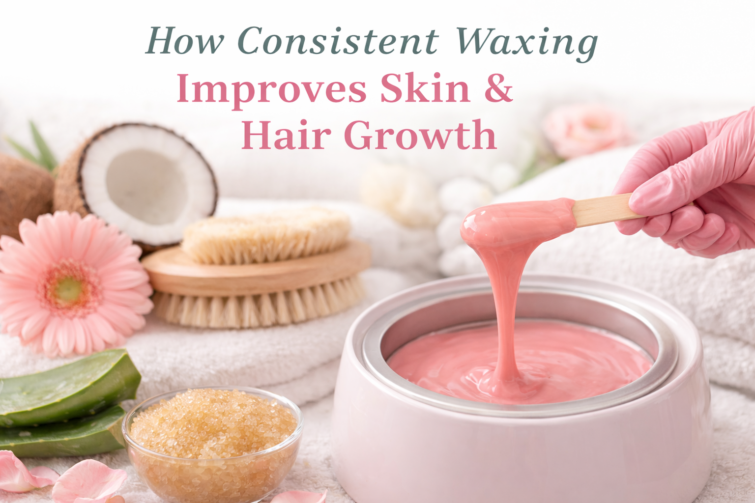 Illustration showing the benefits of consistent waxing for smoother skin, reduced hair density, and more even regrowth over time at Pure Joy Skin Care and Wax Studio in Burlington, Washington