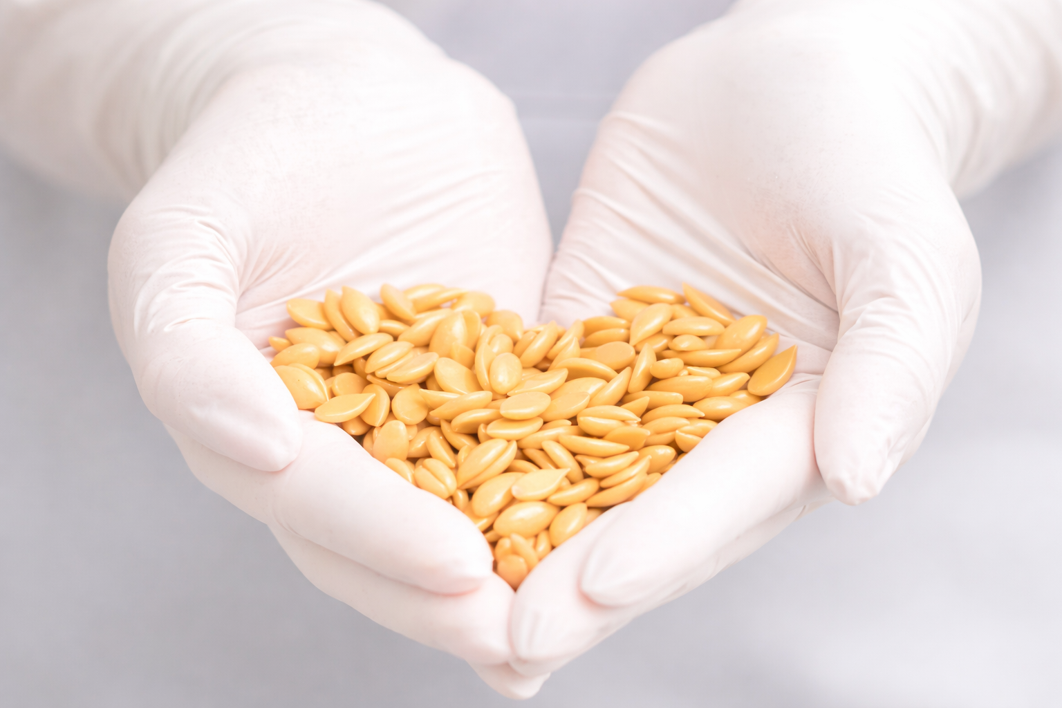 Gloved hands holding professional wax beads, representing expert waxing services and techniques at Pure Joy Skin Care and Wax Studio in Burlington, Washington