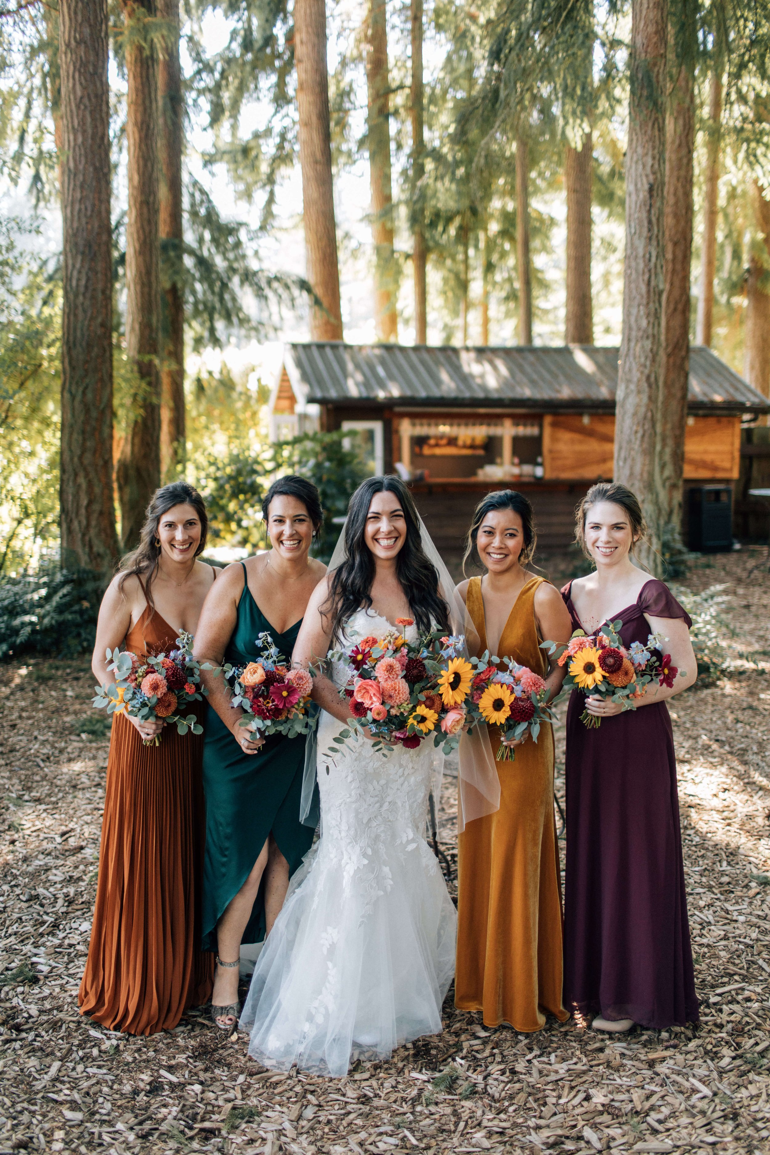 Colorful, Romantic, Whimsical Bridal & Bridesmaids bouquet in the Pacific Northwest