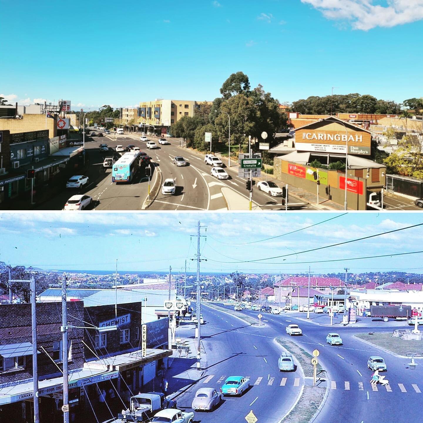 1961 to 2021.. 60 years on. Thanks to friends for sending through the 1961 photo and the lovely lady who barged her way through the top floor office to snap the current view. Imagine a pedestrian crossing in today&rsquo;s traffic- that pram wouldn&rs