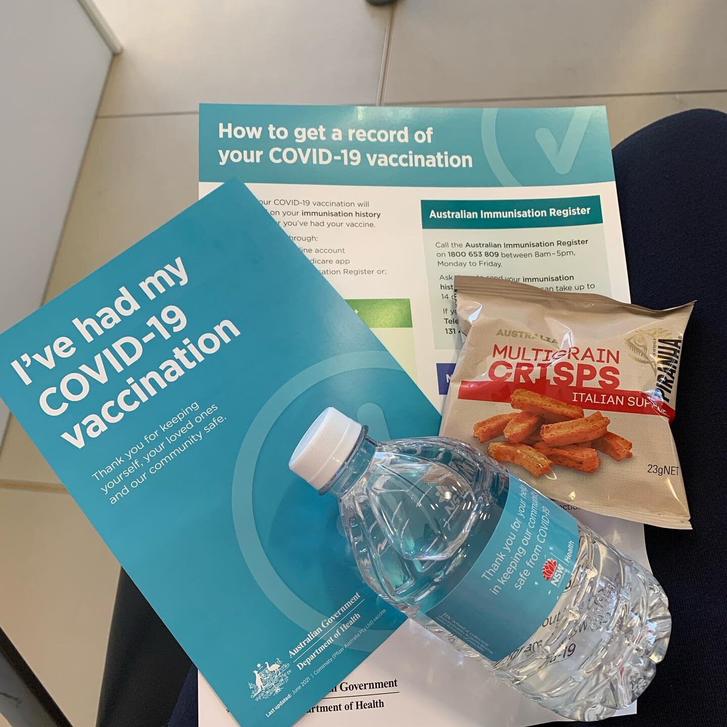 Airport vaccination centre- first Pfizer dose done and dusted- free Jetstar snacks- #pffizzzerrdarling #rpahospital #ausgov