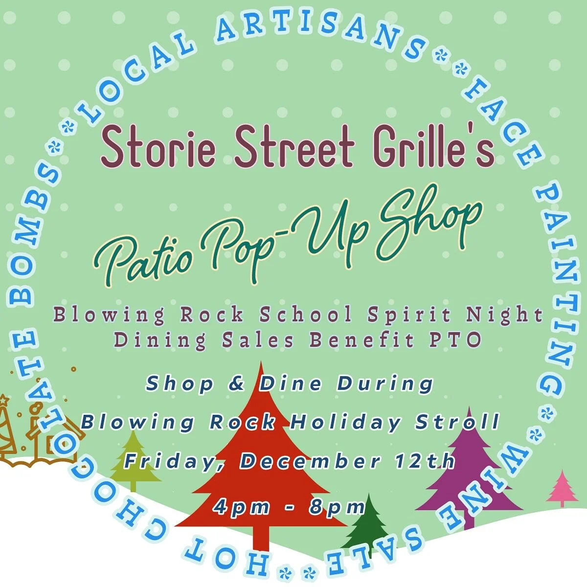 There is plenty of time left to keep shopping for the holidays!  Join us for our Patio Pop-Up Shop featuring @erin.s.illustrations @chrysanthemumhome4u @upcycledeverythingnc @catandfiddleco @hayleydoyleart
Hot chocolate Bombs, Wine Sale and Face Pain