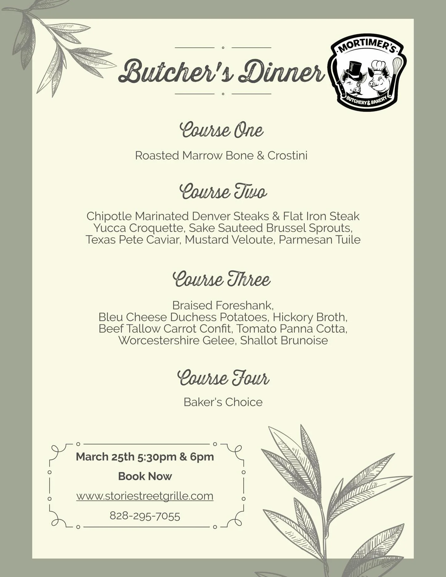We&rsquo;re one week out from our Butcher&rsquo;s Beef Dinner with Aj and Ashley Nowell of Mortimer&rsquo;s Craft Butchery &amp; Bakery @mortimerscraftbutchery ✨

March 25 at 5:30pm and 6pm! 4 courses with NC beef and desserts. Tickets are available 