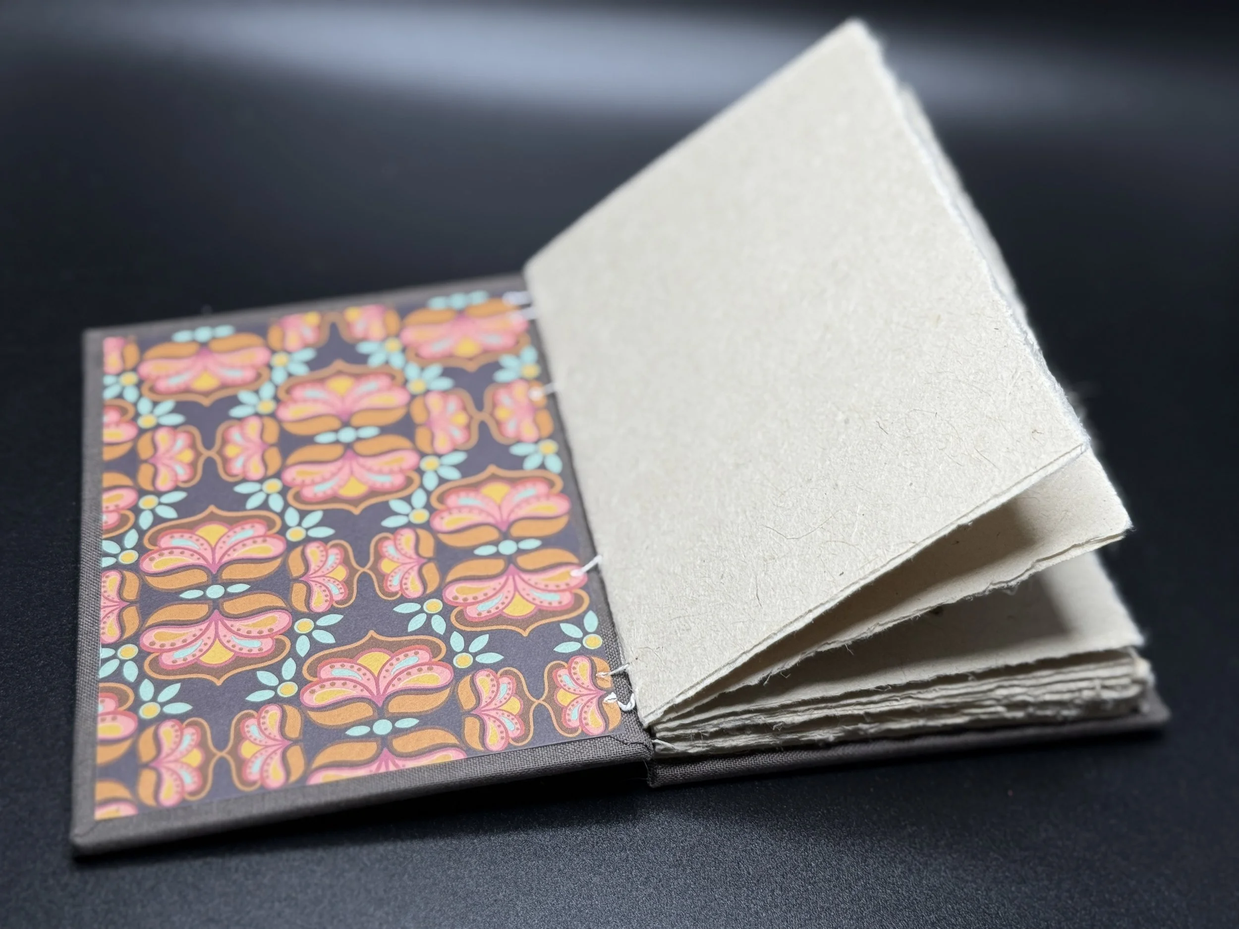 Brown Bookcloth with Embroidered Ribbons