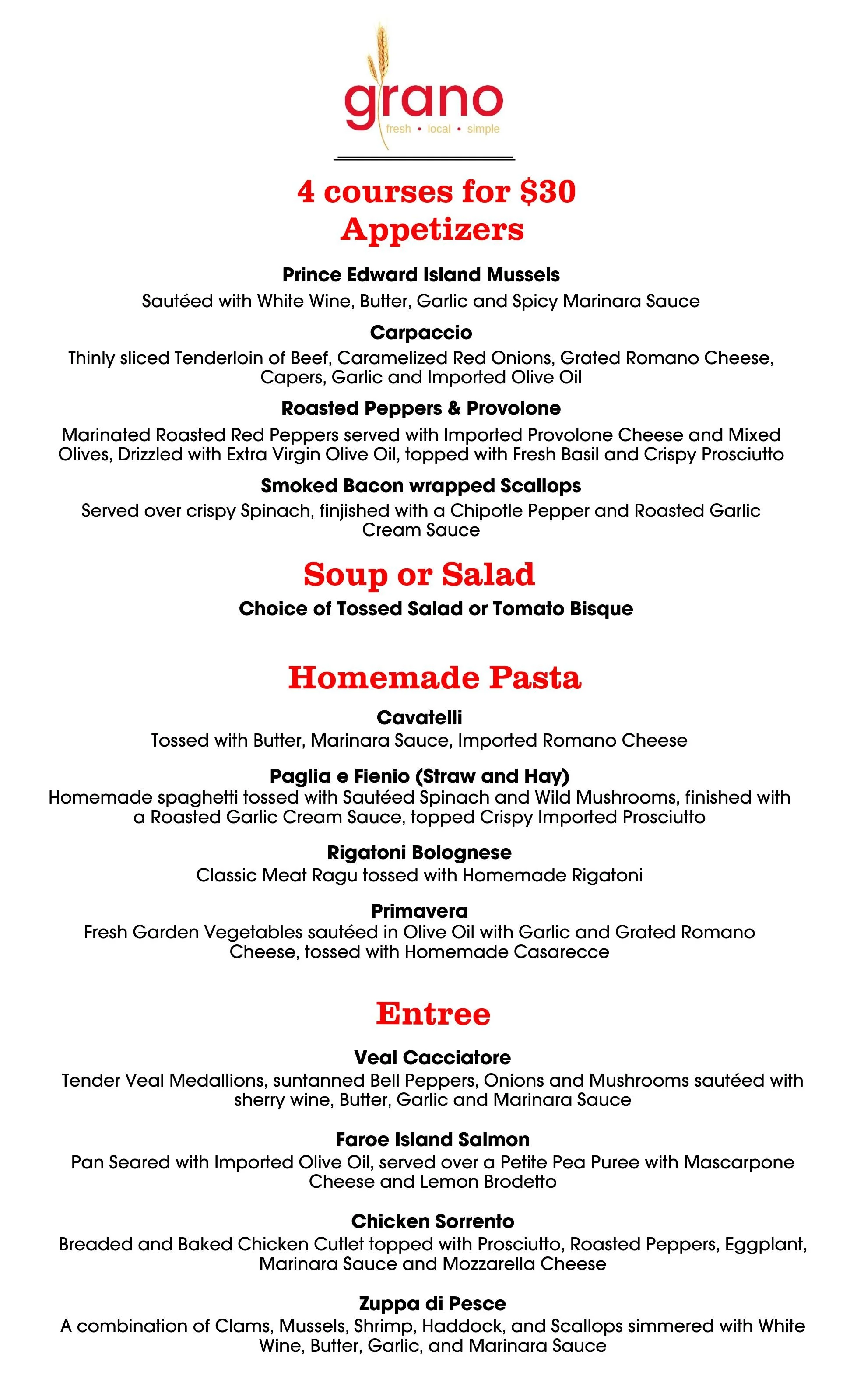 4 Course Menu Sample four course — grano